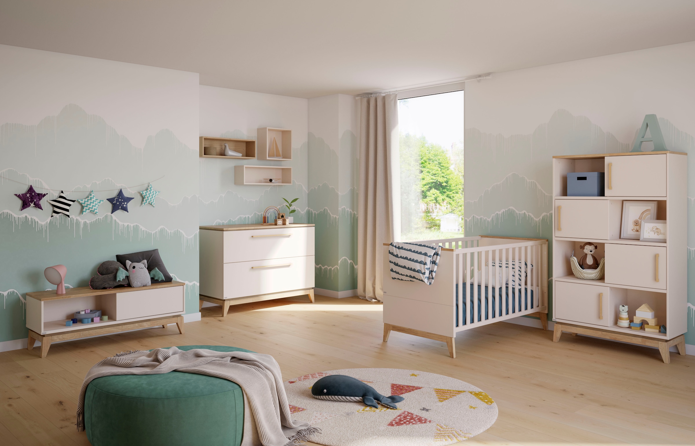 PAIDI Wickelkommode »STIENE in Beige oder Grau, 2 Schubladen mit Soft-Close, Vollauszug« bis 50 kg Kommode 123 cm Breite, geprüfte Sicherheit, Wickeltisch mit Massivholz 123 cm