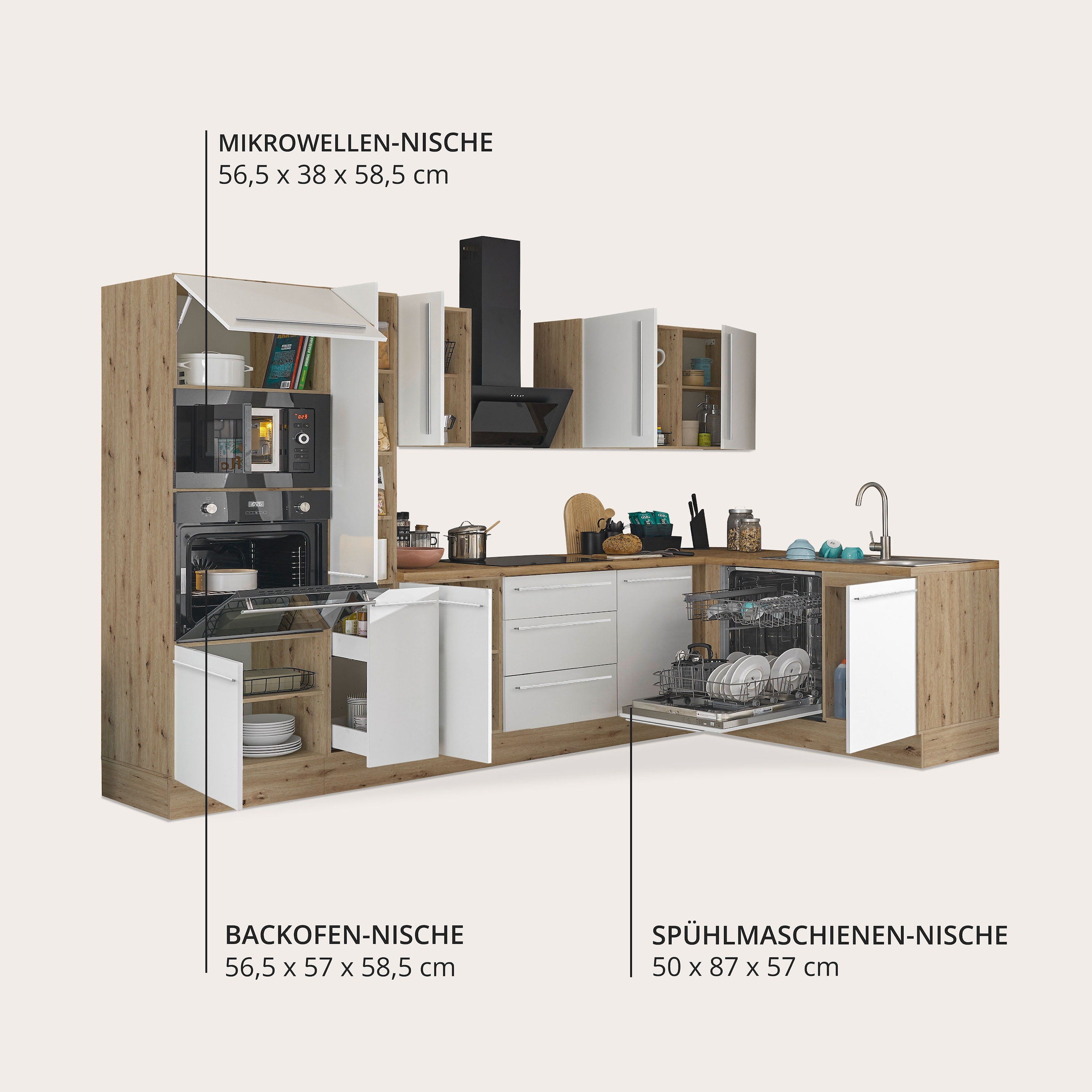KOCHSTATION Winkelküche »Florida, Stellbreite 310x175 cm« wahlweise mit E-Geräten, mit Softclose für Türen und Schubkästen