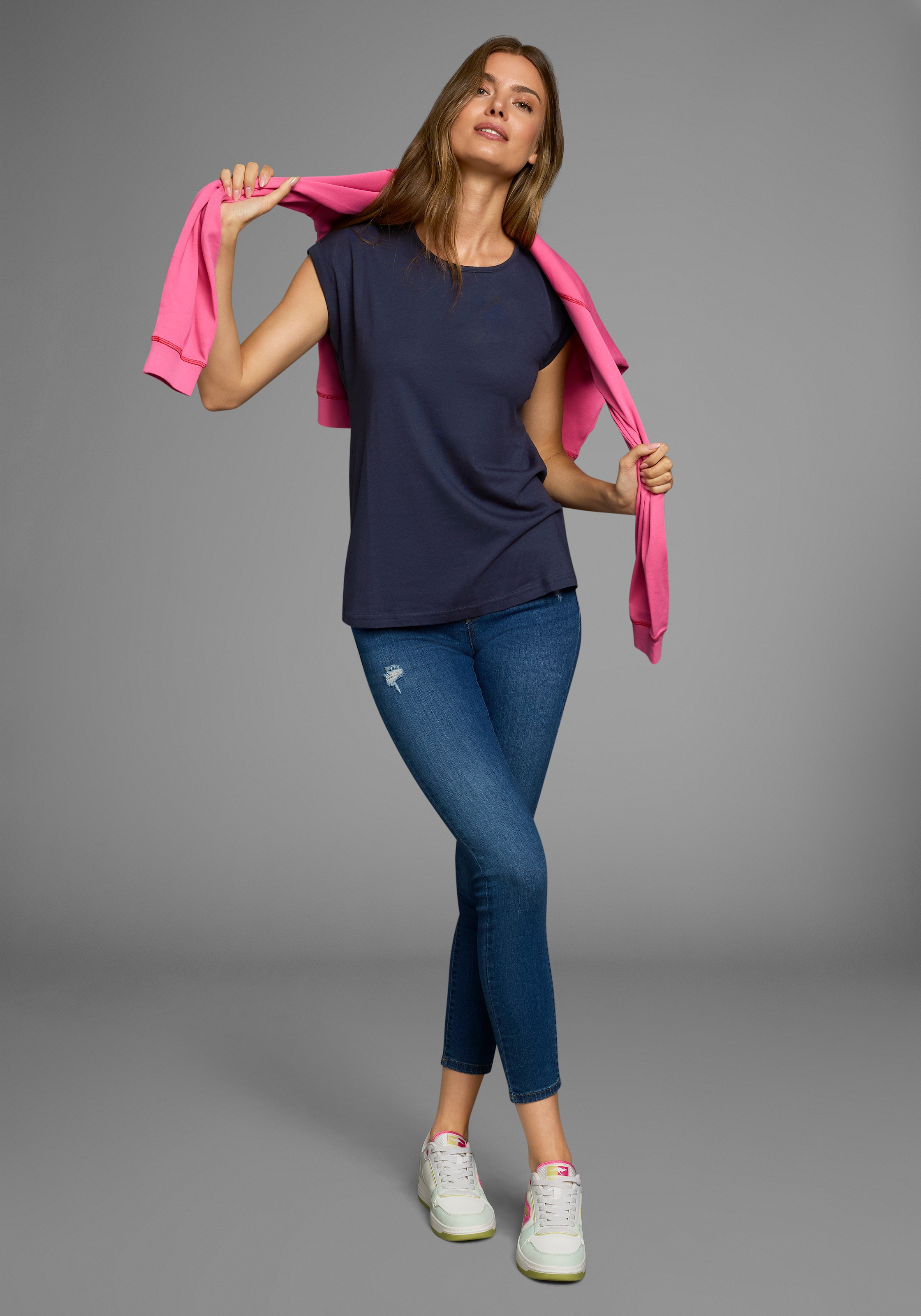 Flashlights T-Shirt, (Packung, 2 tlg., 2er-Pack), Kurzarm, figurbetont, unifarben, Rundhals, für jeden Anlass