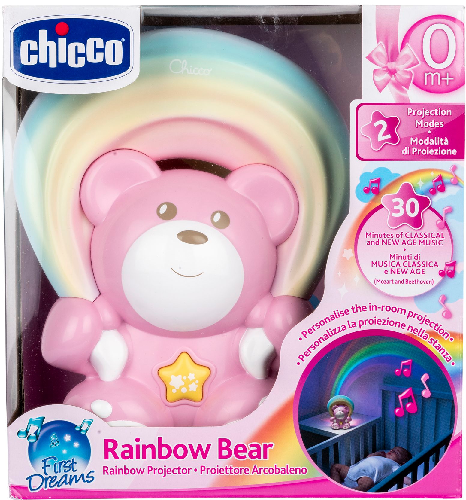 Chicco Nachtlicht »Regenbogenprojektor Bär, Rosa«, mit Melodien