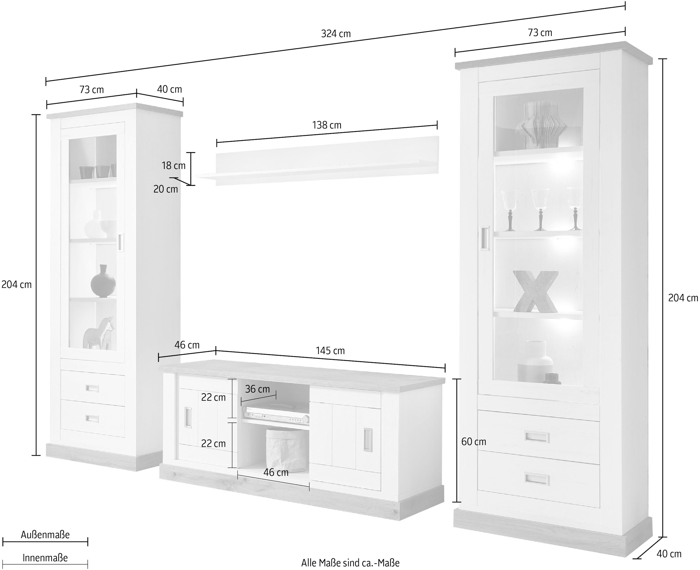 Home affaire Wohnwand »Orlando«, (Set, 4 St.), mit Schiebetüren