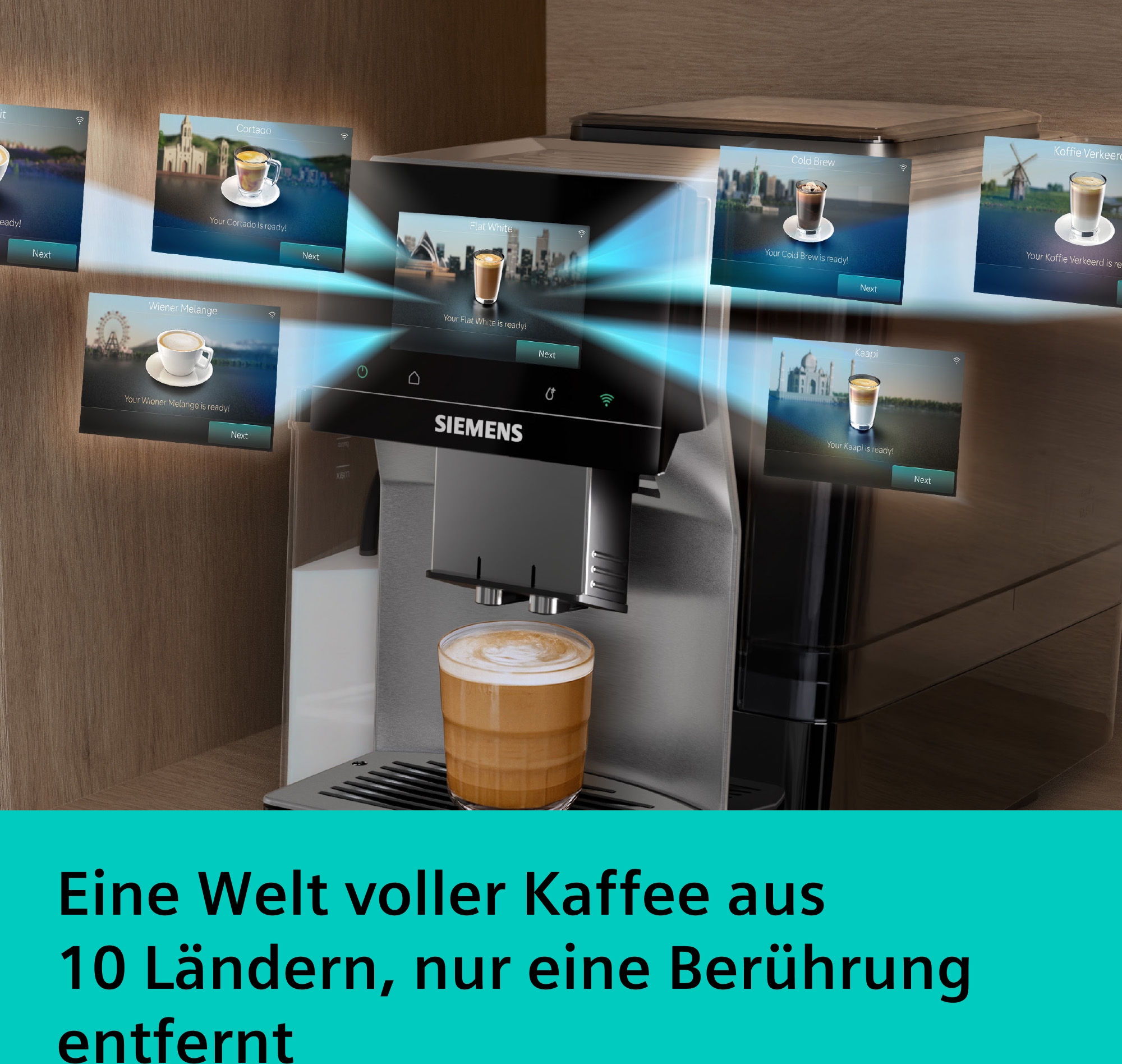 SIEMENS Kaffeevollautomat »TQ727D03« farbiges Full-Touch-Display, Doppeltassenfunktion, sehr leise, schwarz