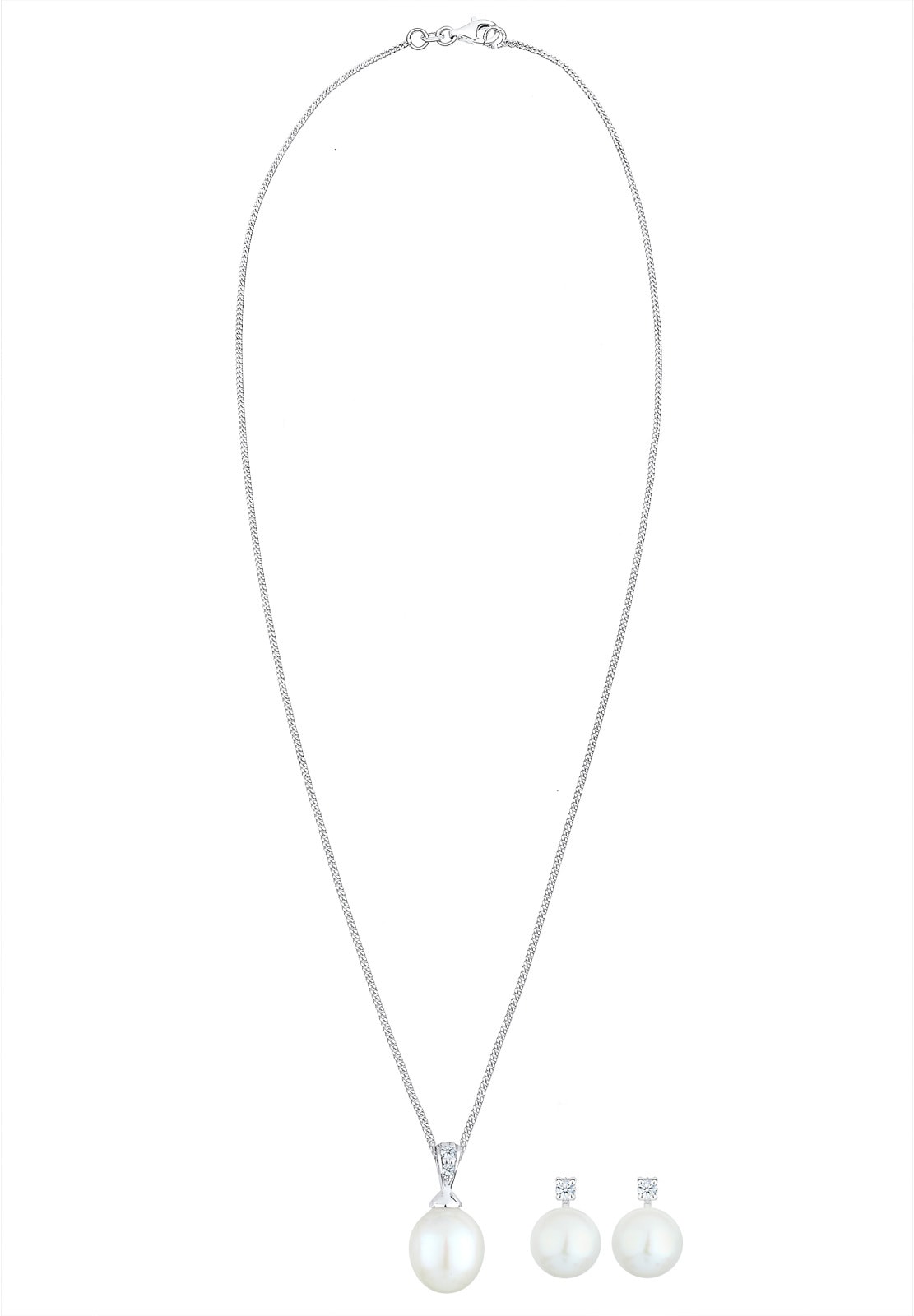 Elli DIAMONDS Ohrring und Ketten Set »Schmuckset Süßwasserzuchtperlen Diamant Weiß (0.10 ct) 925 Sterling Silber« ()