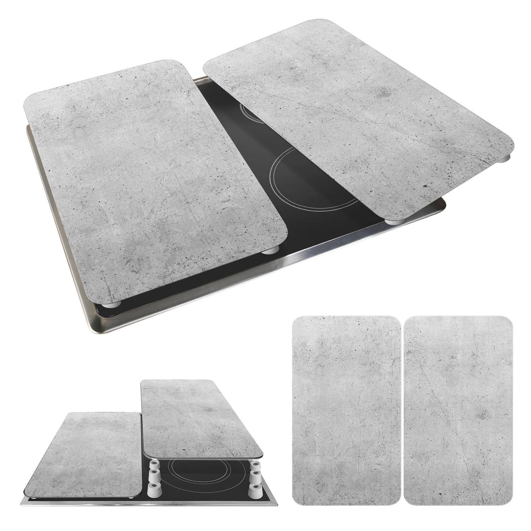 WENKO Herd-Abdeckplatte »Universal Modell Beton«, (Set, 2 tlg.), Herdabdeckung für alle Herdarten, kratzfest, mit rutschfesten Füßen