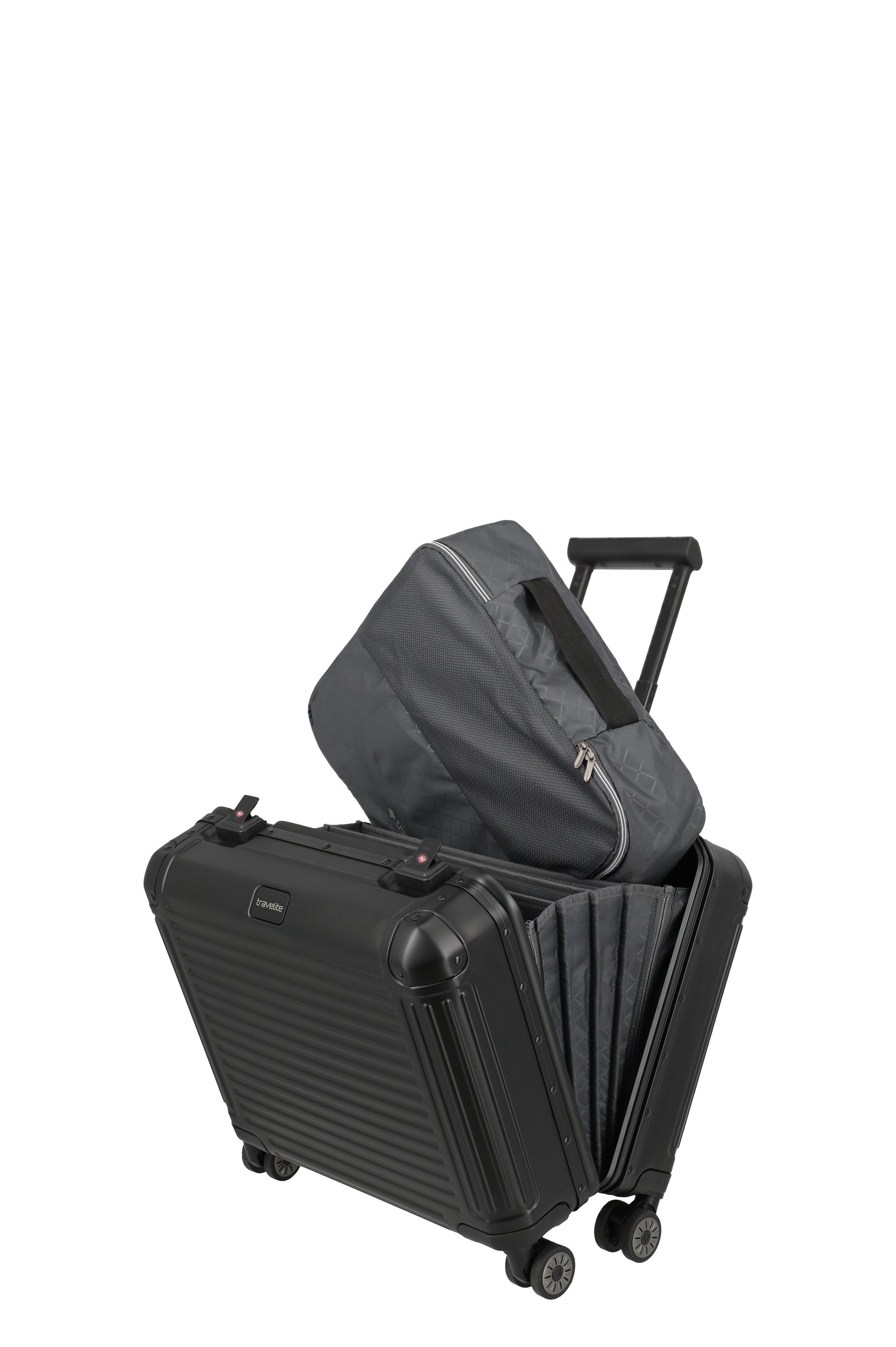travelite Hartschalen-Trolley 32 l 4 Rollen 15,6"-Laptopfach, TSA-Schlösser und herausnehmbare Dokumentenfächer