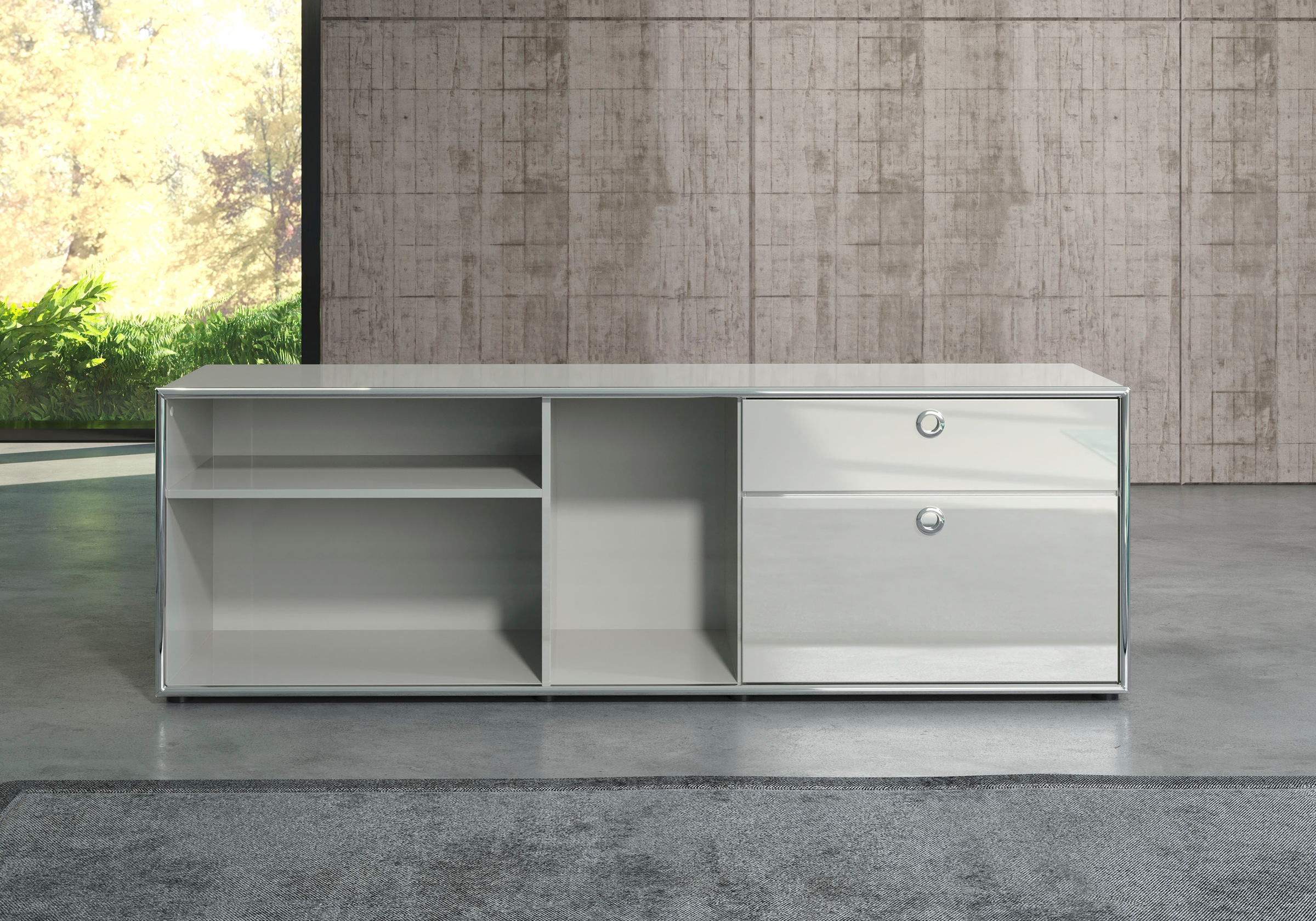 Places of Style Schrank-Set »Imperia«, (Set, 2 St., Infinity), Schreibtisch mit Lowboard in eleganter Hochglanzoptik und Chromrahmen