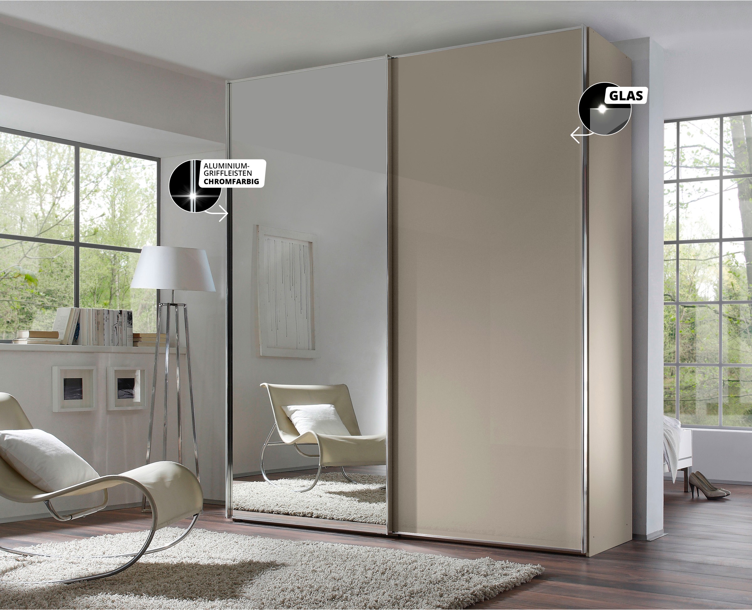 STAUD Schwebetürenschrank »Sinfonie Plus, edles Design in hochwertiger Qualität, Made in Germany« Mit Spiegeltüre und in vier verschiedenen Ausstattungsvarianten