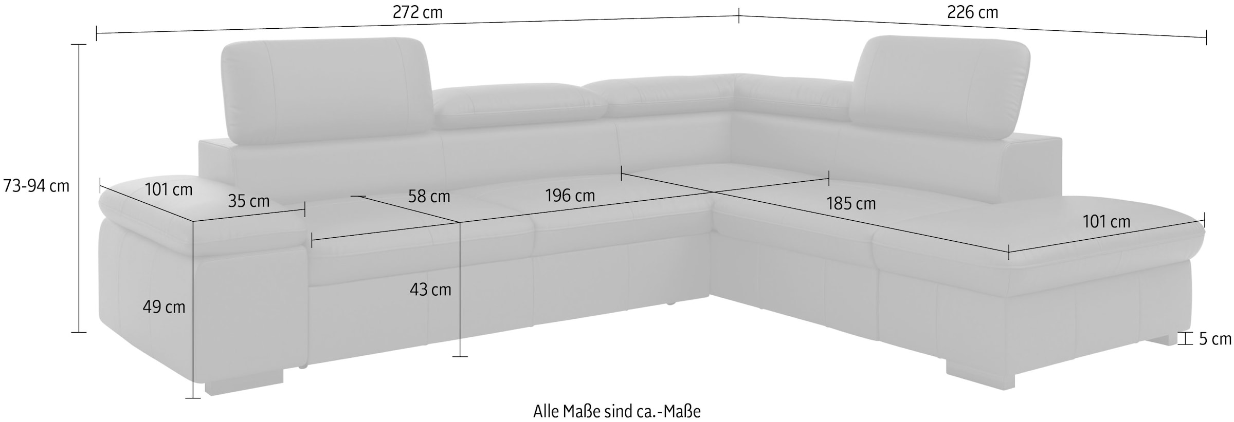 Home affaire Ecksofa »Alberto L-Form«, mit Kopfteilverstellung, wahlweise mit Bettfunktion