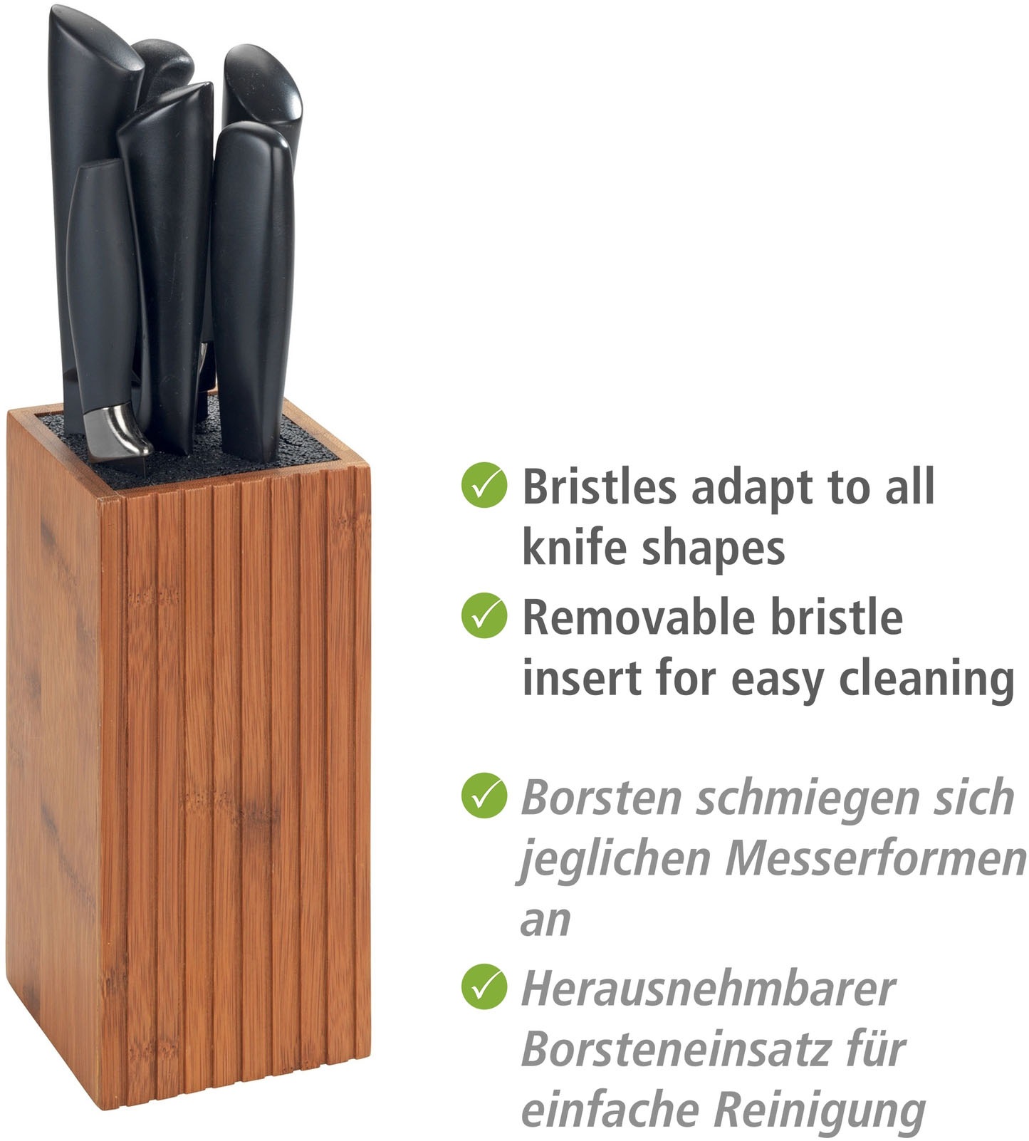 WENKO Messerblock »Modell Mera«, Messerhalter für die Küche mit Borsteneinsatz, Bambus, Landhaus-Stil