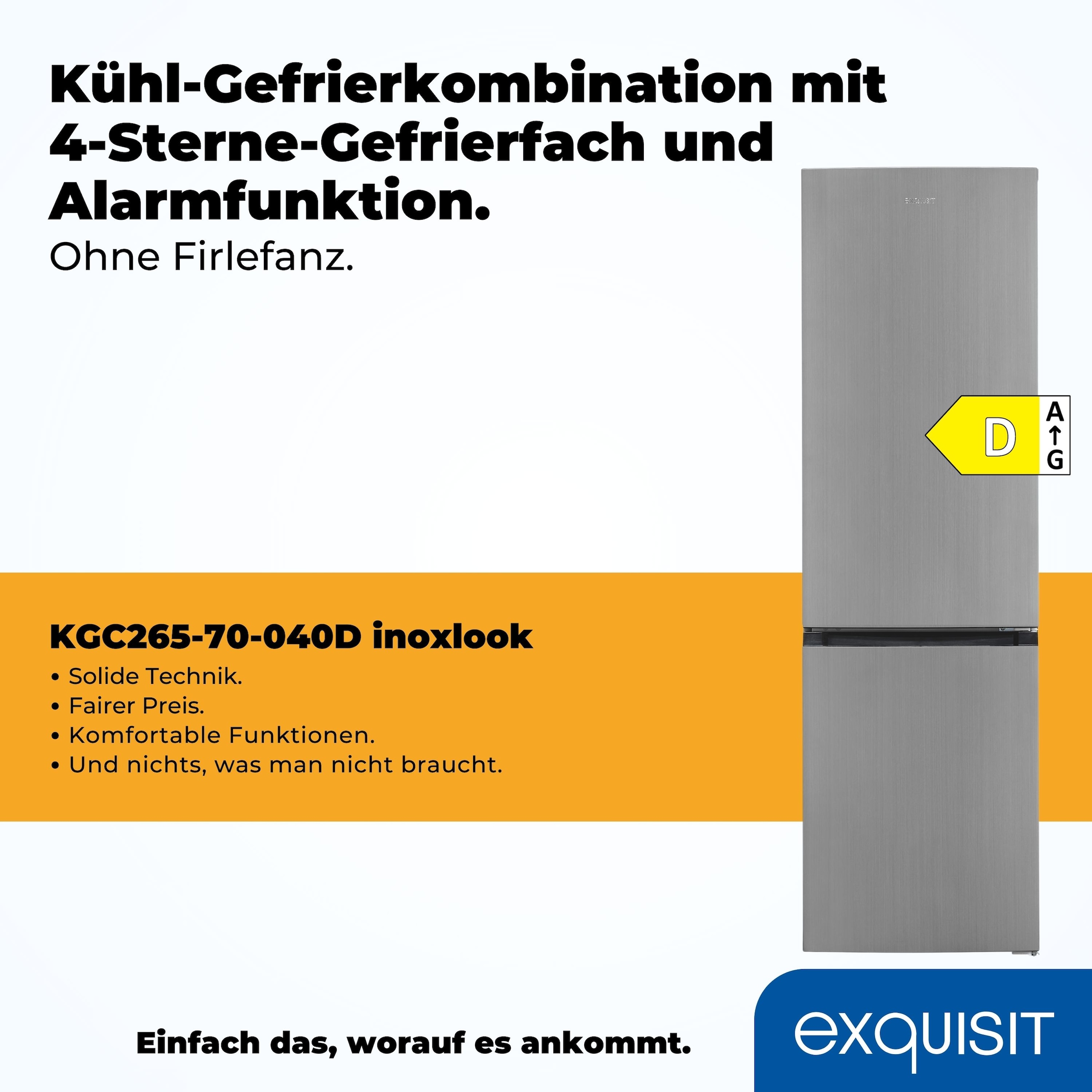 exquisit Kühl-/Gefrierkombination »KGC265-70-040D inoxlook« 180 cm hoch 54,5 cm breit