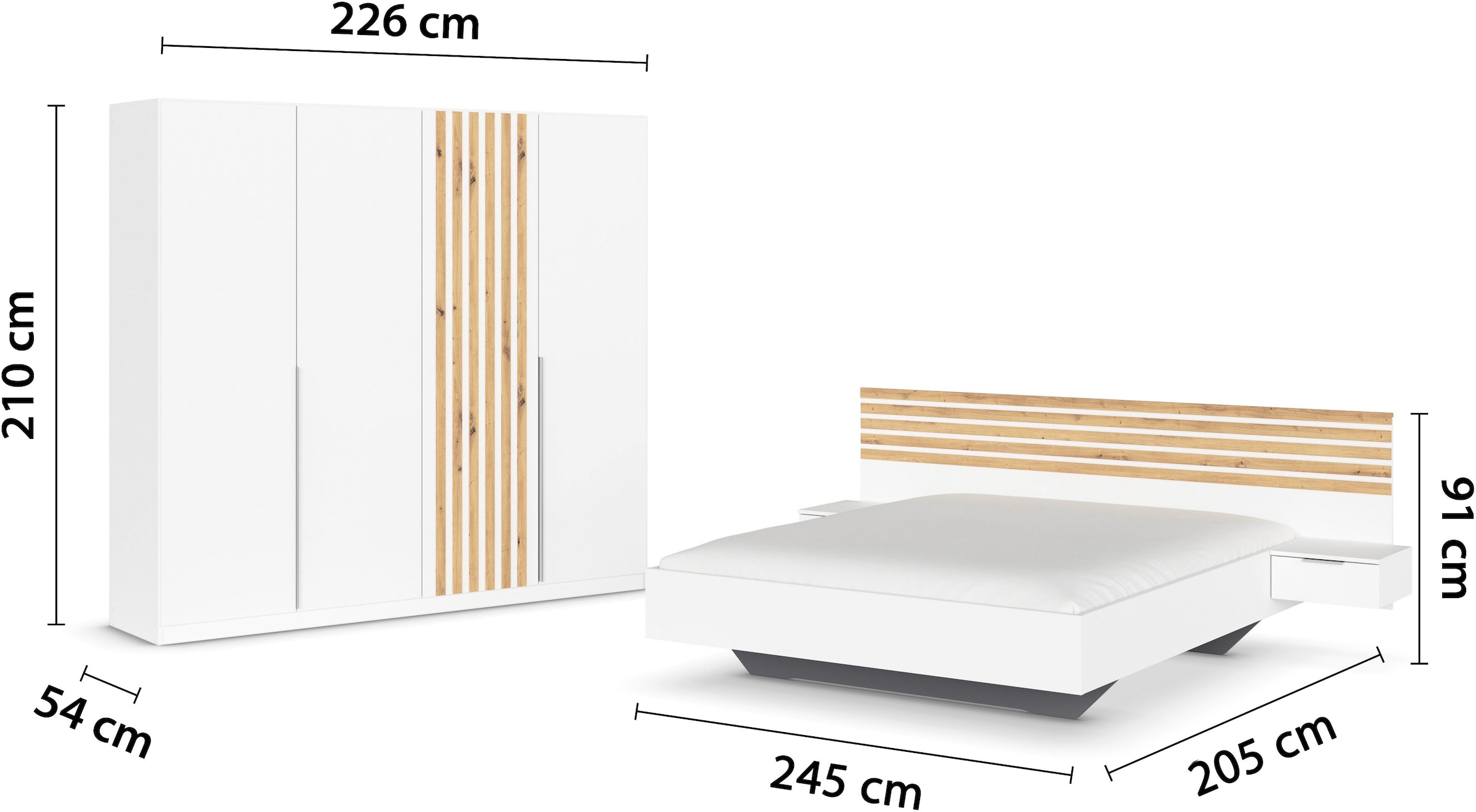 rauch Schlafzimmer-Set »Komplettzimmer Komplett Set Schrank 226 cm Bett 160/180 cm LAMELLA« Set, 3 verschiedene Ausstattungen, inkl. SOFT-CLOSE, 4 tlg. tlg.