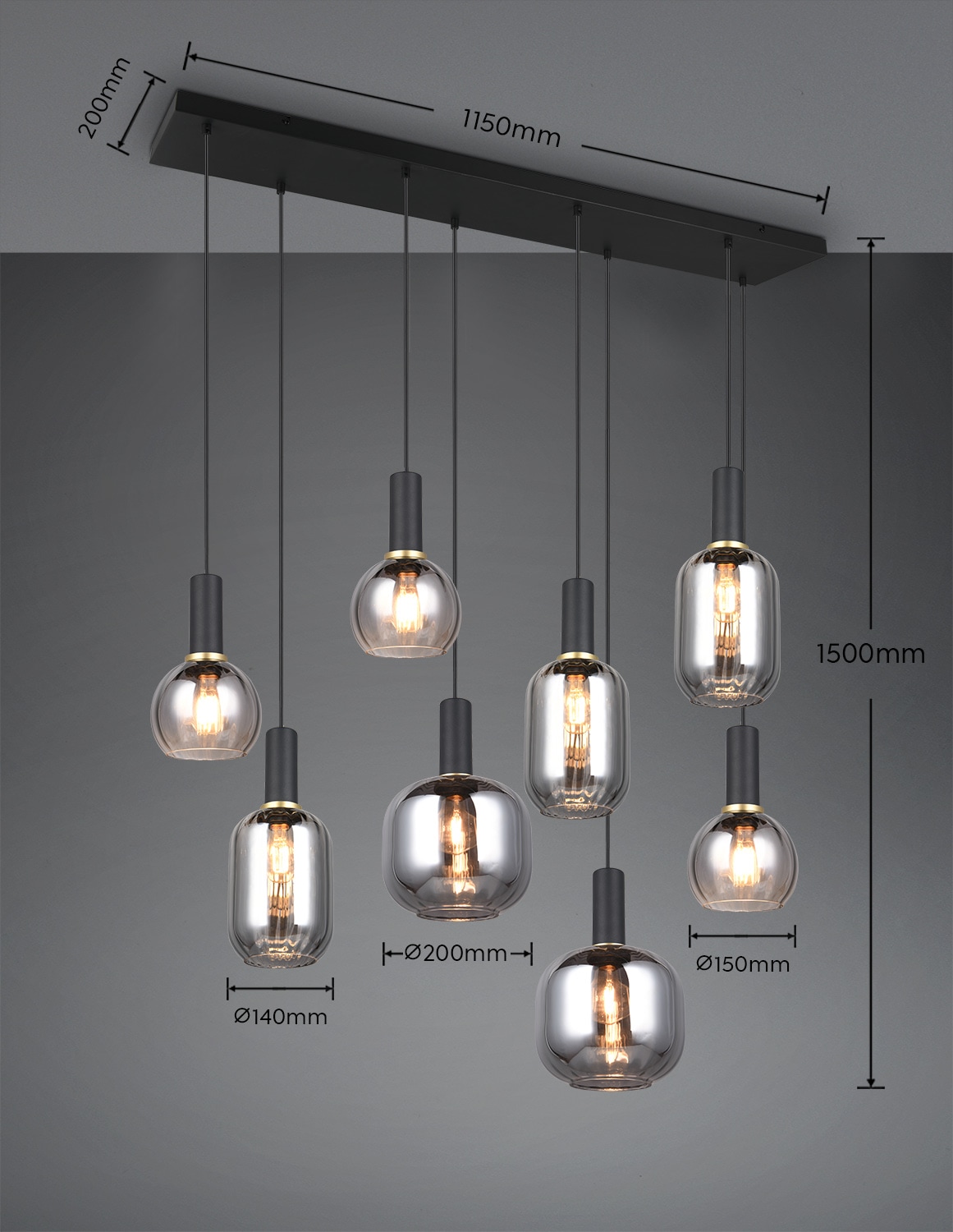 TRIO Leuchten Pendelleuchte »DIVA, E27 Hängelampe 8-flammig mit Glasschirm, exkl 8xE27 max 10W« E27 1 Stk. warmweiß - kaltweiß höhenverstellbar bis max 150cm Hängeleuchte 120x32 cm Wohnzimmer Küche