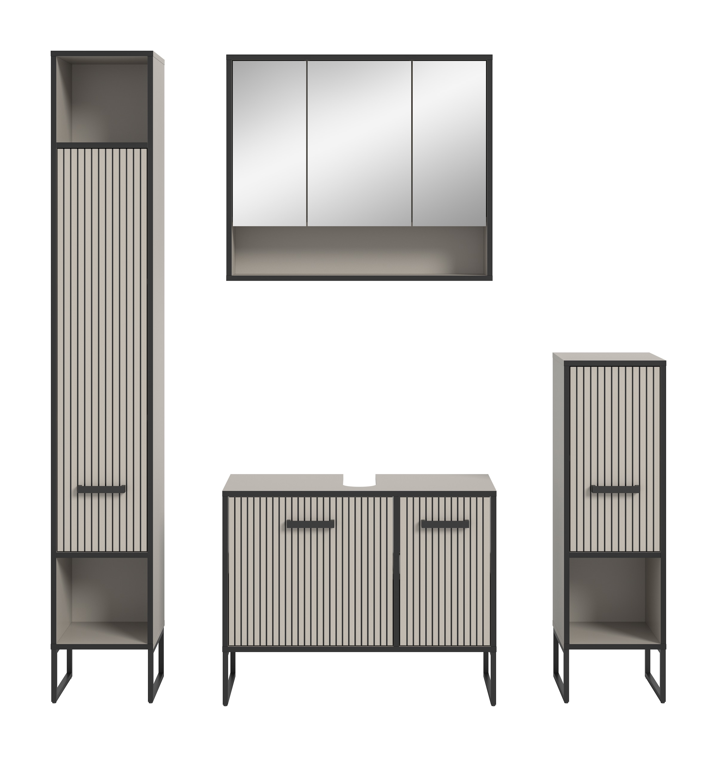 welltime Badmöbel-Set »Locri, Breite 170 cm, Rillenoptik, Metallkufen« 4 Stk. tlg.