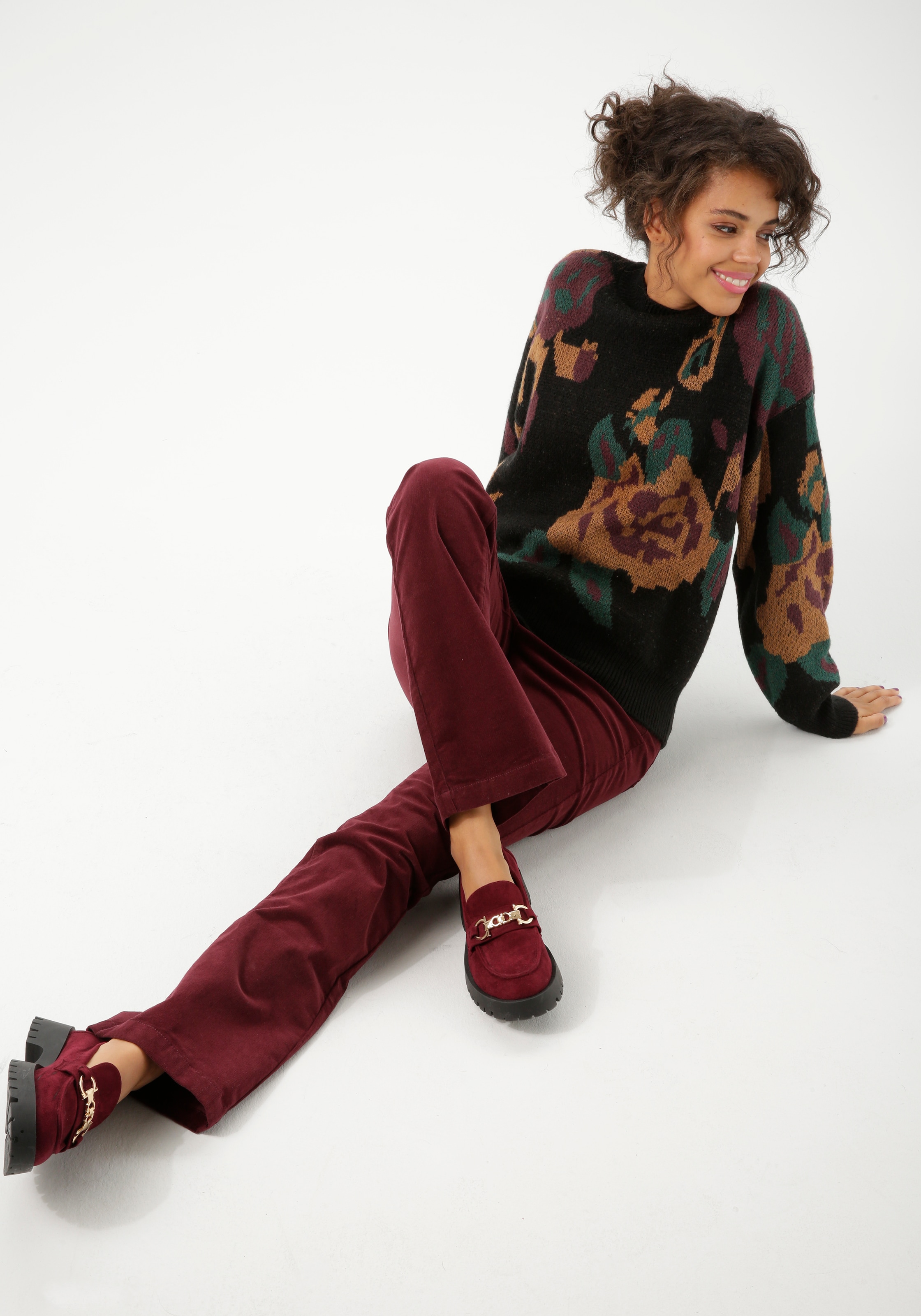 Aniston CASUAL Strickpullover mit großflächigen, eingestrickten Blüten - NEUE KOLLEKTION