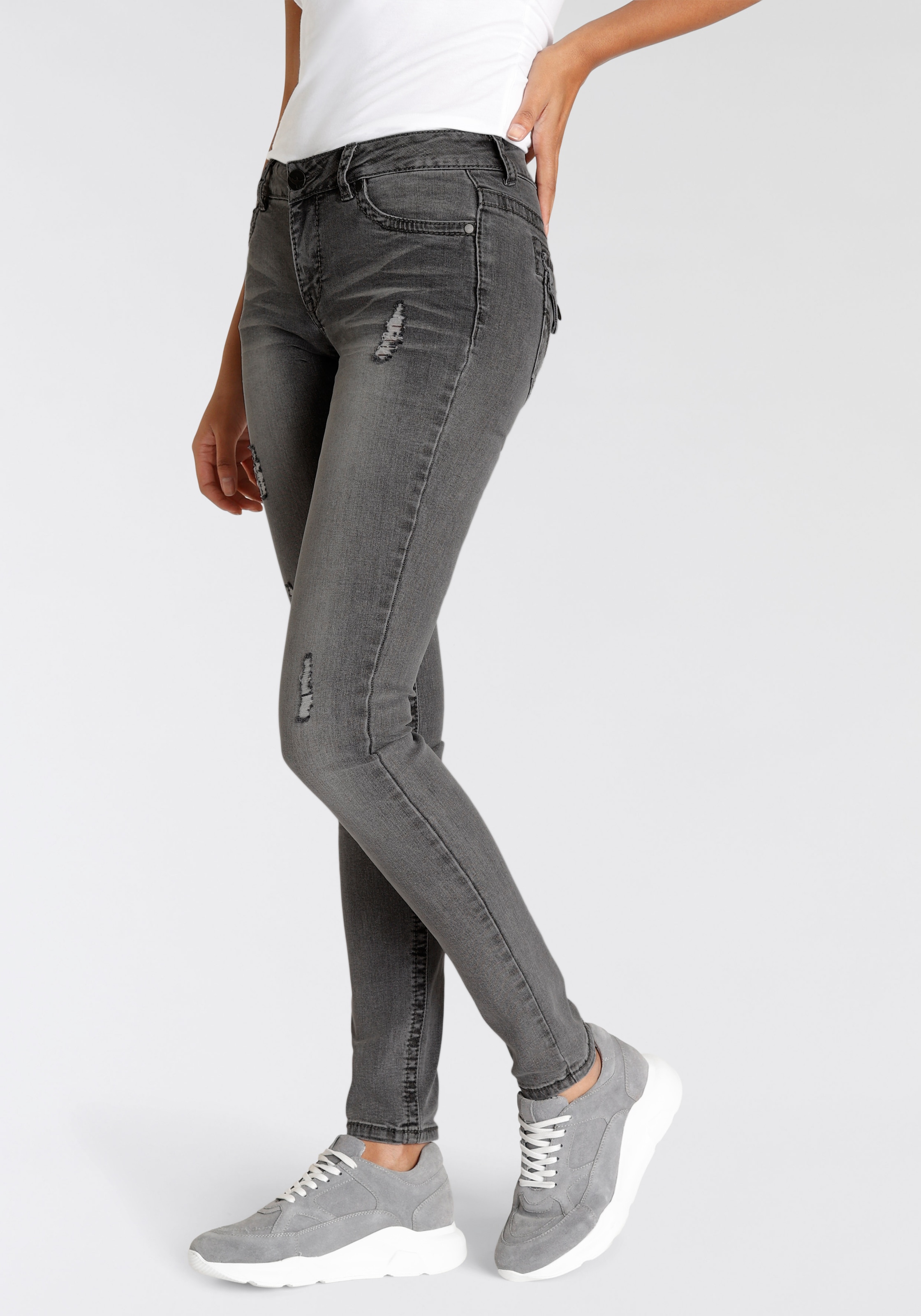 Arizona Skinny-fit-Jeans »mit Waist bei Kontrastnähten und ♕ Low Pattentaschen«