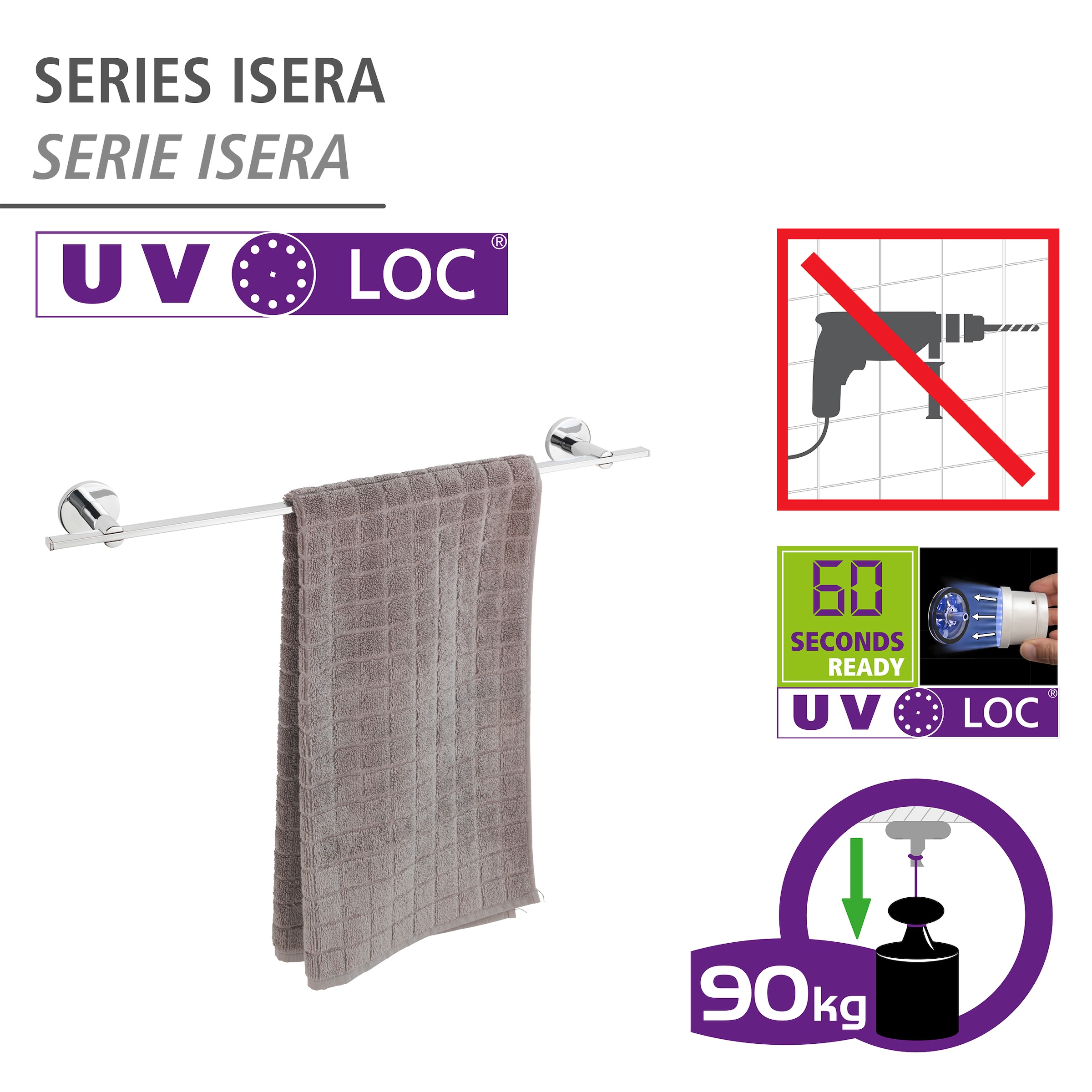 WENKO Handtuchstange »UV-Loc® Isera« befestigen ohne Bohren