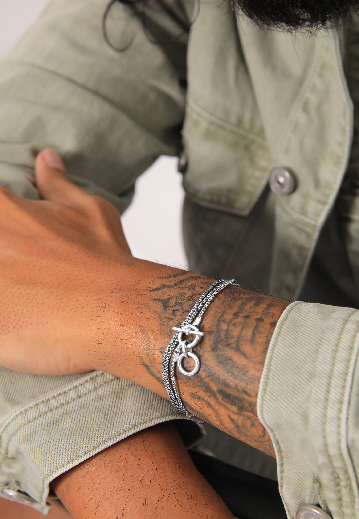 Kuzzoi Armkette »Armband Männer Kordelkette T-Bone Oxidiert 925 Silber«