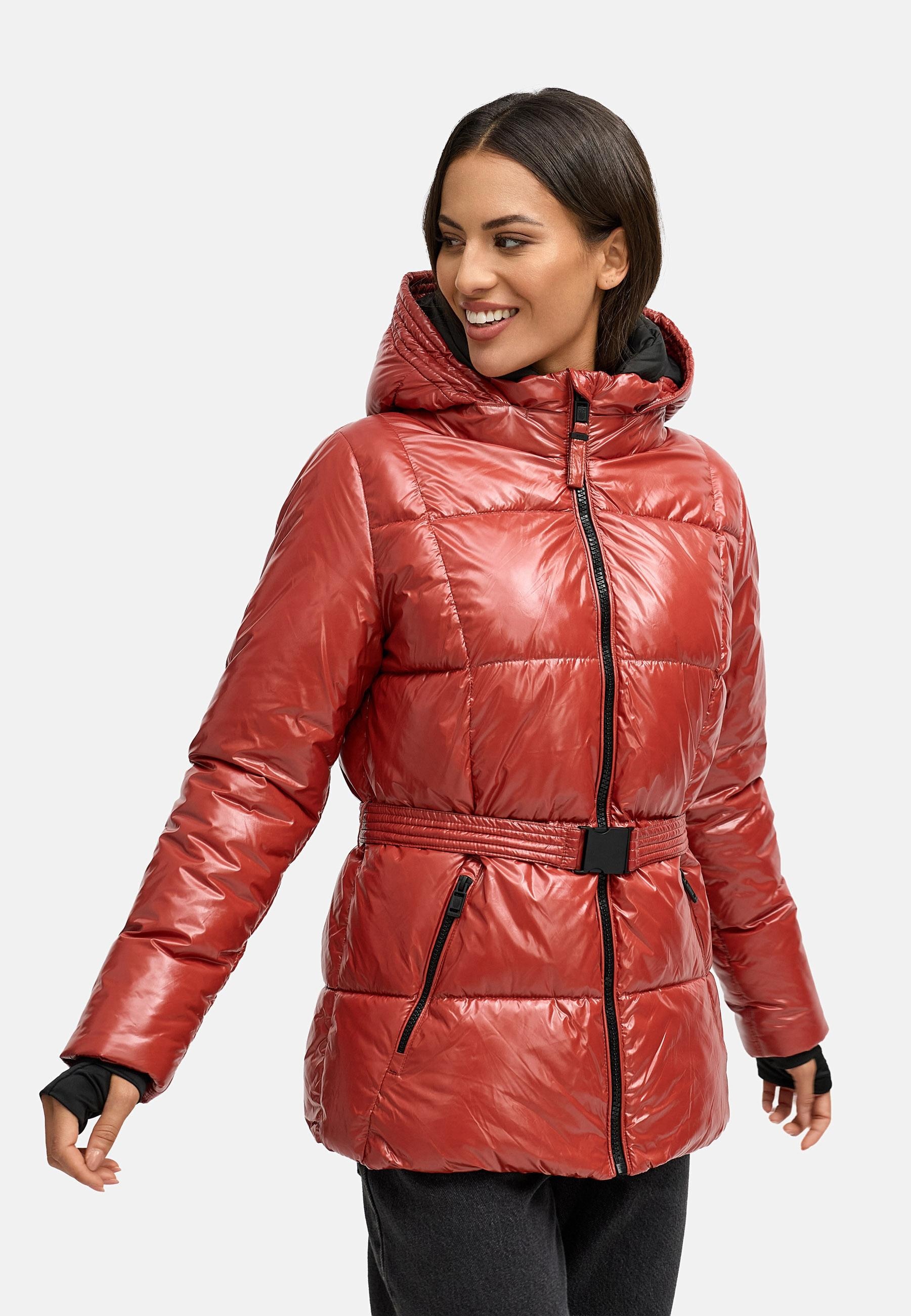 Navahoo Steppjacke »Steppjacke Eisglanz 14« mit Kapuze Glänzende Damen Winterjacke mit Taillengürtel