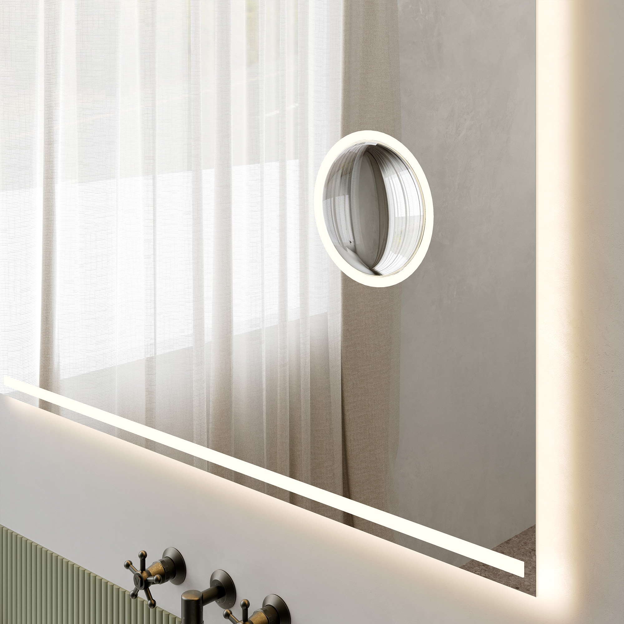 Loevschall Badspiegel »Focus, Spiegel mit Beleuchtung, Integrierter Schminkspiegel«, LED licht, Dänisches Design, Lichtspiegel, x5 Vergrößerung