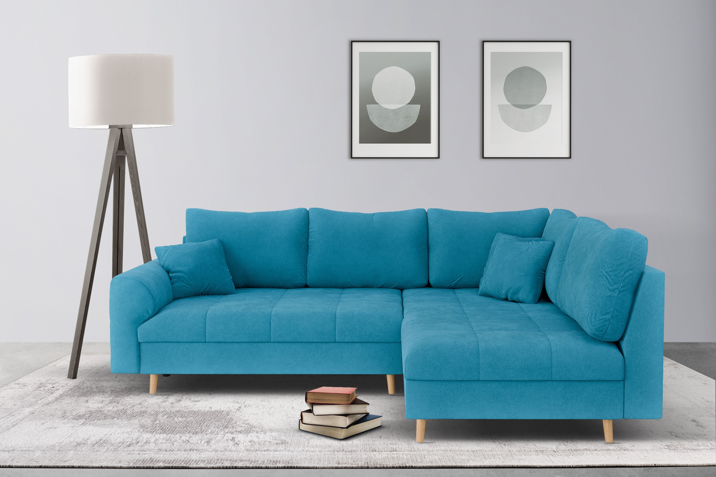 Home affaire Ecksofa »CHARRE L-Form mit Ottomane, Maße B/T/H: 231/161/81 cm«, feine Steppung, lose Rücken- und Zierkissen, auch in Cord und Bouclé