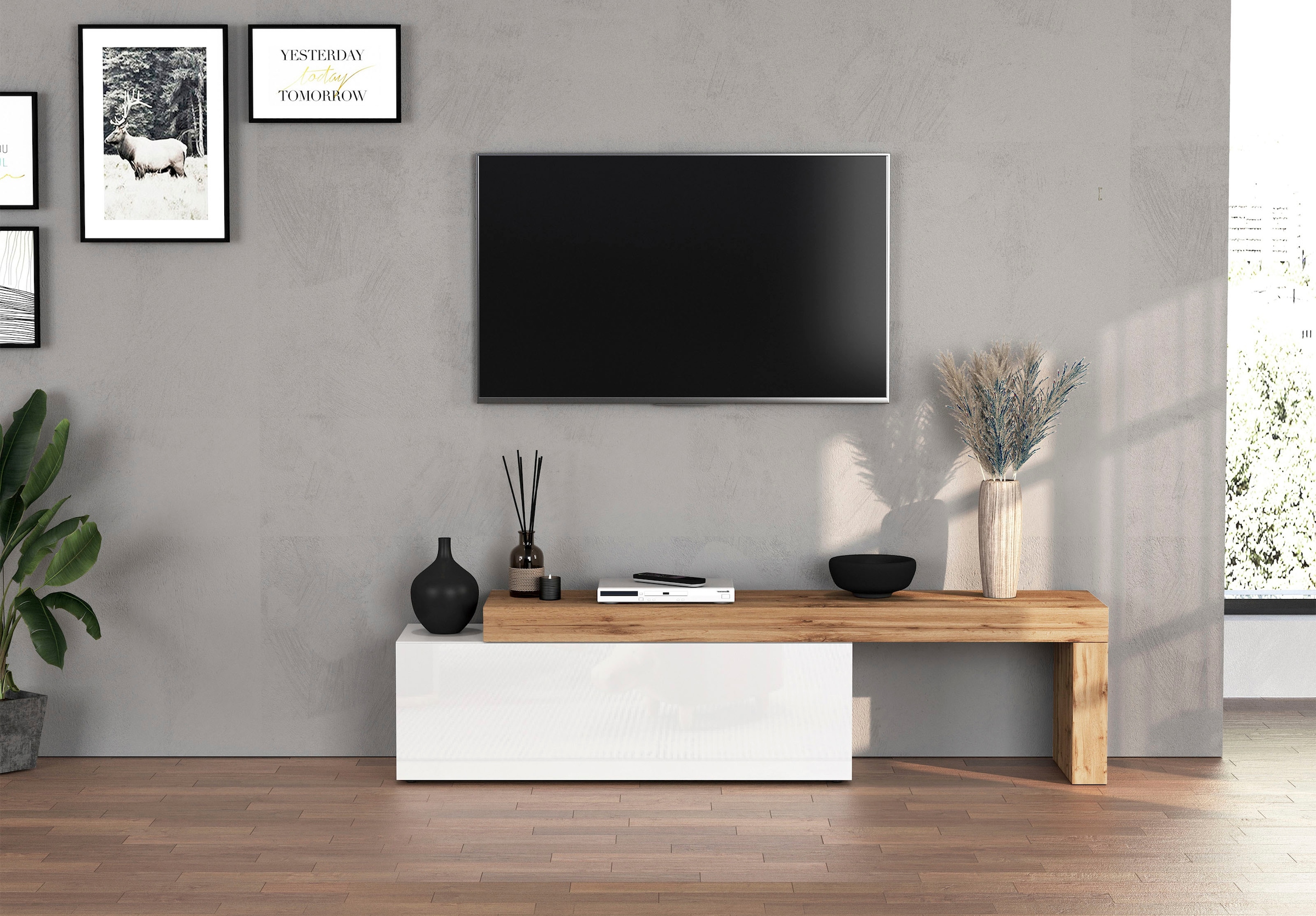 INOSIGN Lowboard »Chronos TV-Board, T-Schrank«, (1 St., Breite verstellbar von 180 bis 290 cm), Breite 240 cm TV-Board,Lowboard,1 Klappe und ein L-Förmiger Aufsatz