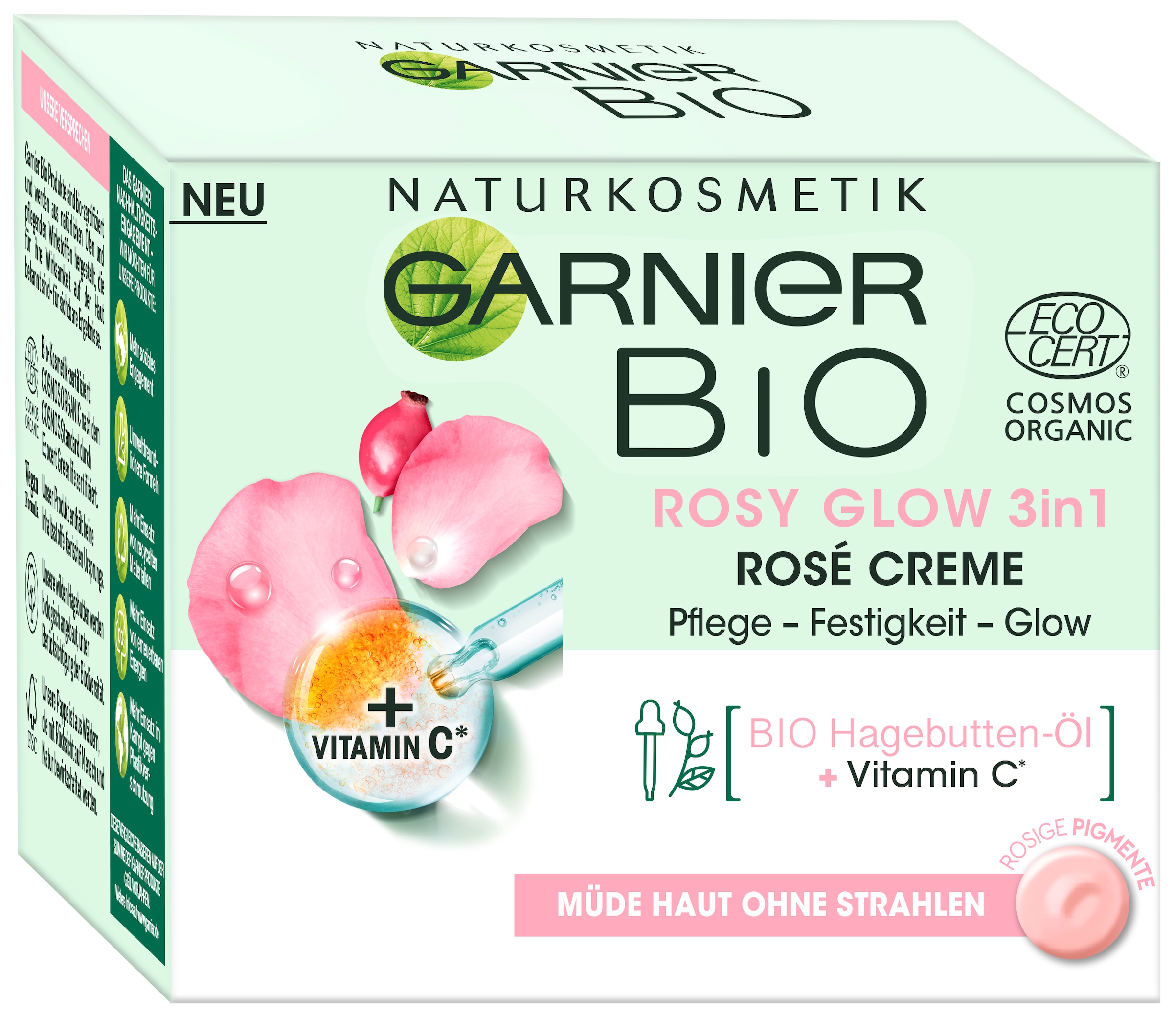 GARNIER Feuchtigkeitscreme »Rosy Glow 3in1 Rosé« auch für empfindliche Haut, mit Vitamin C und Hagebutten-Öl