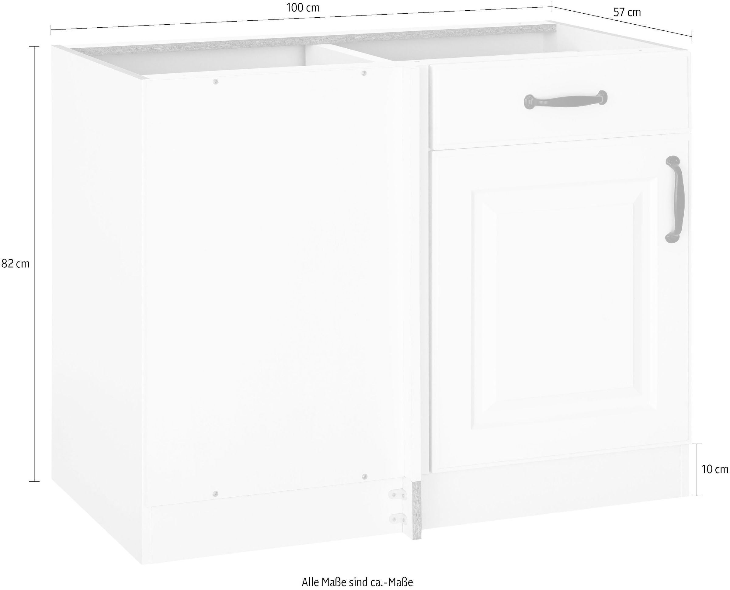 wiho Küchen Eckunterschrank »Erla«, 100 cm breit, Kassettenfront, Planungsmaß 110 cm, ohne Arbeitsplatte