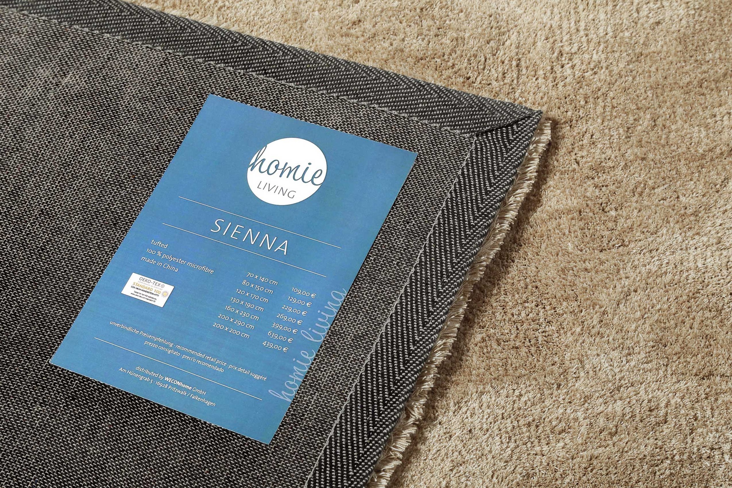 Homie Living Teppich »Sienna«, quadratisch, 20 mm Höhe, Hochflor, Microfaser, uni, weich & kuschelig, Wohnzimmer, Schlafzimmer