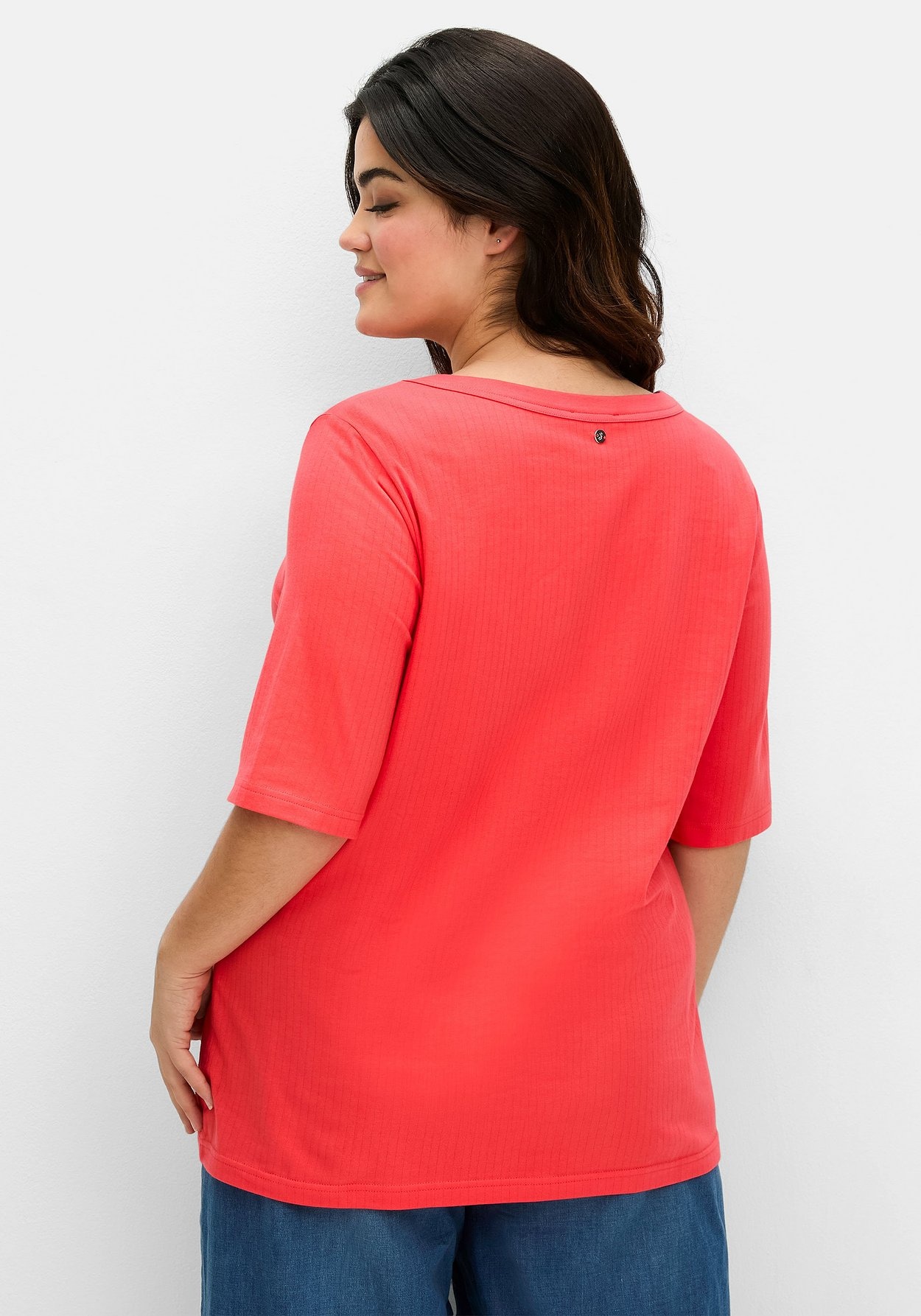 Sheego T-Shirt »Shirt mit weitem Rundhalsausschnitt, in Rippstruktur«