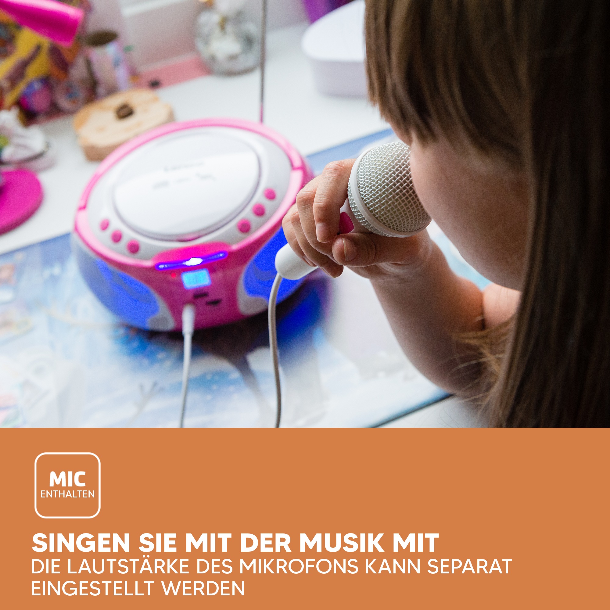 Lenco Boombox »SCD-650« ( AM-Tuner | FM-Tuner ) speziell für Kinder, USB-Anschluss, Karaoke-Mikrofon und Lichteffekte