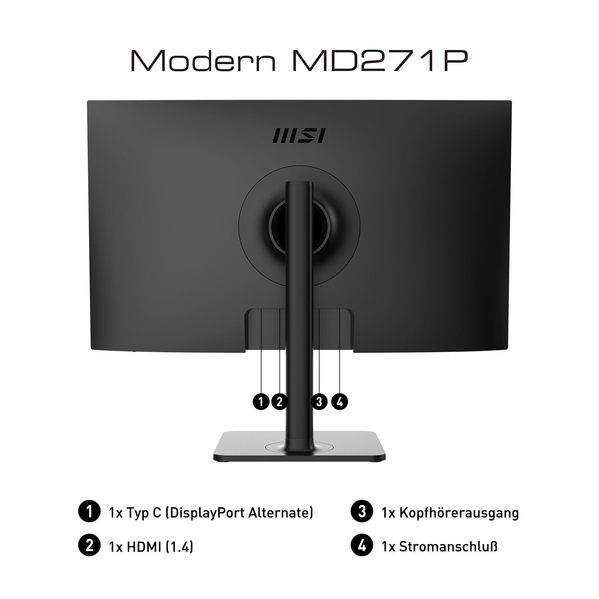 MSI LCD-Monitor »Modern MD271P«, 69 cm/27 Zoll, 1920 x 1080 px, Full HD, 5 ms Reaktionszeit, 75 Hz, 3 Jahre Herstellergarantie, höhenverstellbar, USB-C