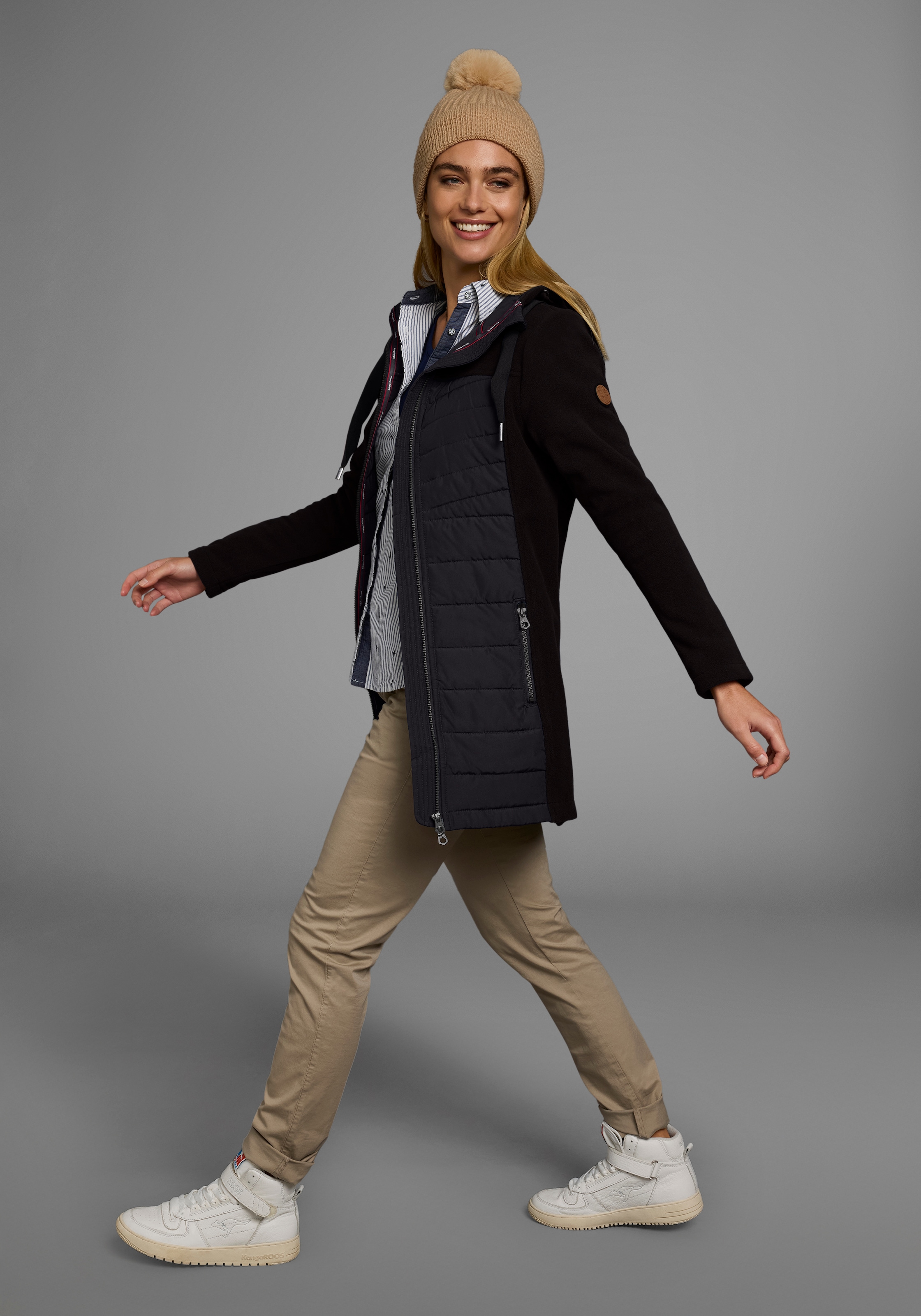 KangaROOS Langjacke mit Kapuze Hybridjacke - Fleecejacke mit wattierten Bereichen