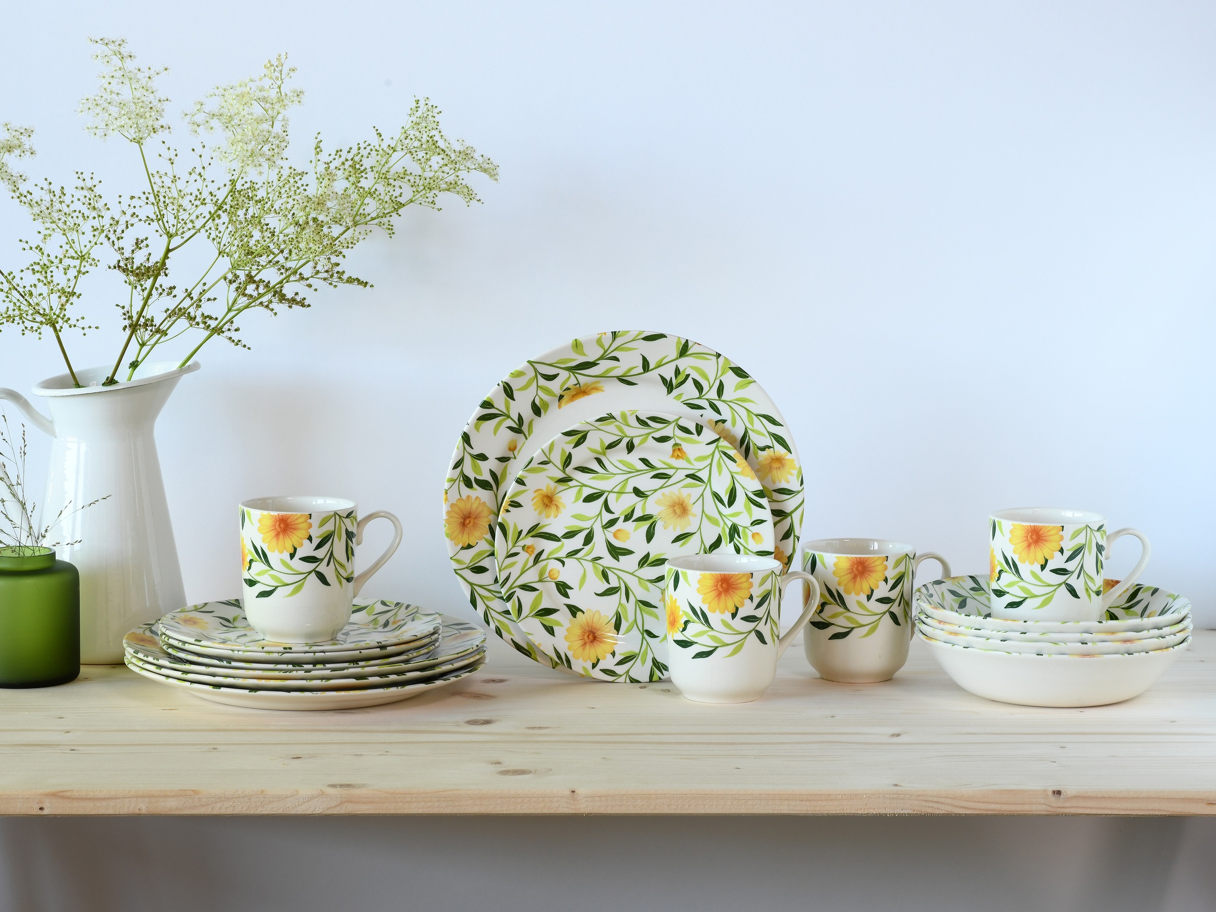 CreaTable Kombiservice »Amarilla, Kombi-Service 16-tlg« Blumendekor, Blättermotiv