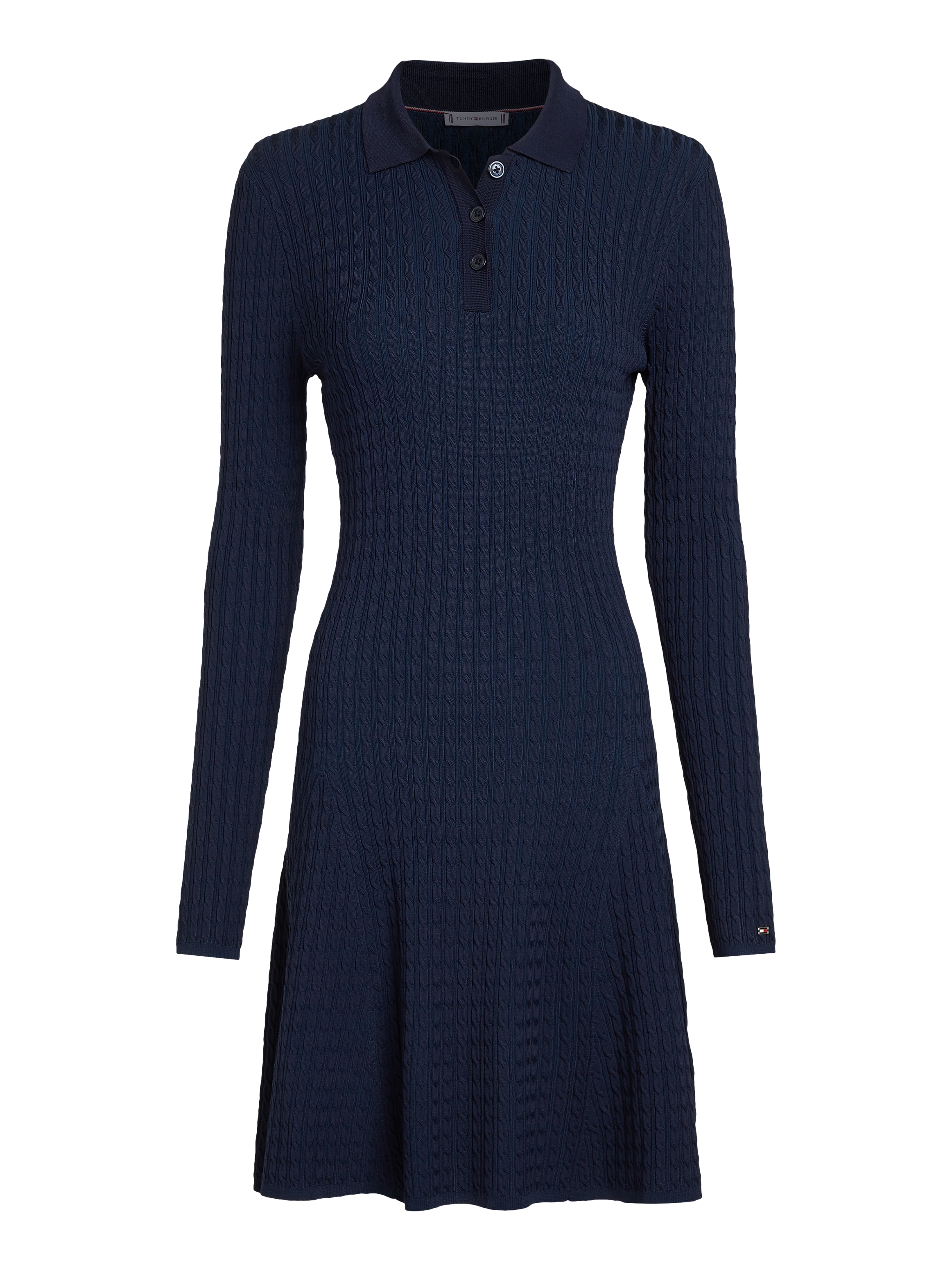 Tommy Hilfiger Strickkleid »RAYON CABLE F&F LS MIDI DRESS«, mit Zopfmuster, Metalllabel