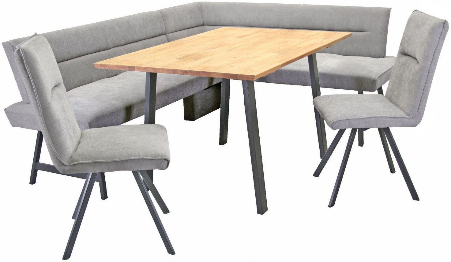 OTTO home, Unisex, Eckbankgruppe »Sava« Set, 4 Stk. tlg. Eckbank mit Wellenfederung im Sitz, Tisch Massiv Eiche, hellgrau + schwarz, hellgrau + 