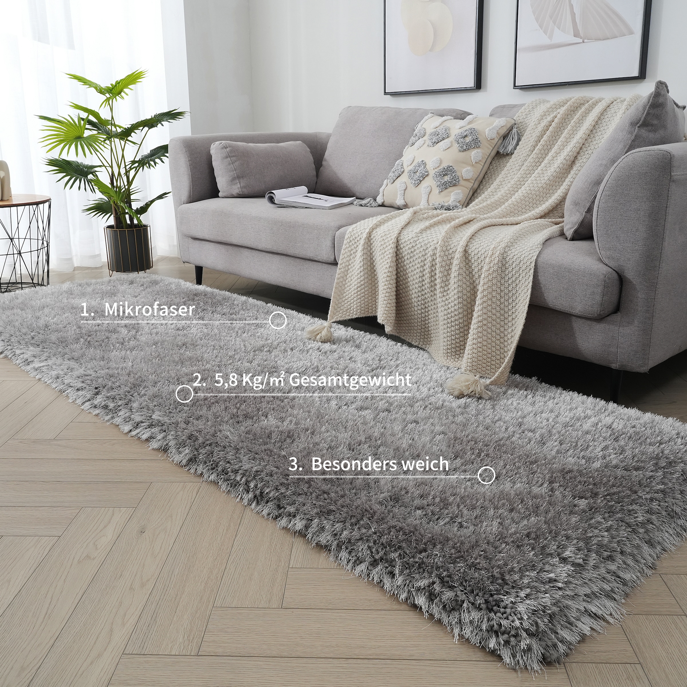 Guido Maria Kretschmer Home&Living Hochflor-Läufer »Micro exclusiv Teppich, sehr hoher Flor, weich durch Mikrofaser«, rechteckig, 78 mm Höhe, weich, Microfaser, unifarben, Schlafzimmer, Wohnzimmer, Esszimmer