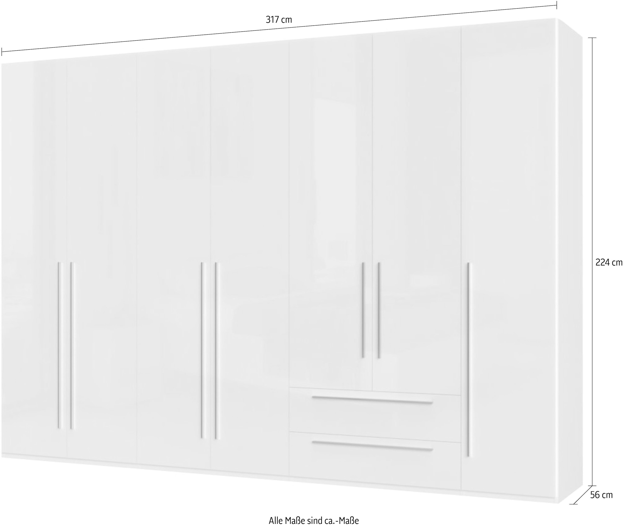 Places of Style Kleiderschrank »Piano, UV lackiert, hochglänzend in beige oder weiß, FSC-zertifiziert«, (Made in Europe), in vielen Breiten, Höhe 224cm, mit Soft-Close Funktion, 2 Schubladen