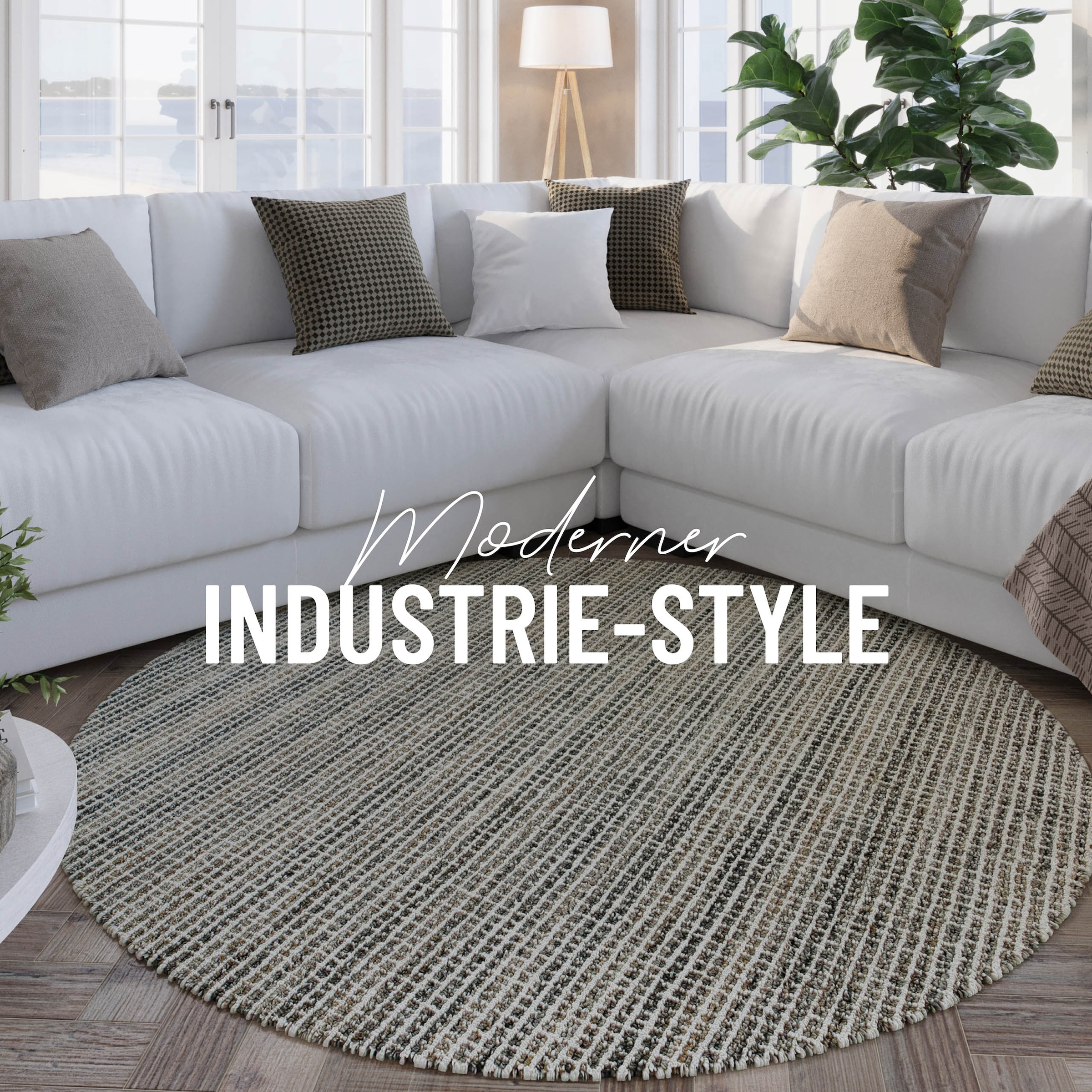 Wecon home Teppich »Hamptons FOURTEEN«, rund, 10 mm Höhe, Fasermix, Kurzflor, Wohnzimmer, Schlafzimmer, elegant, Karo-Muster
