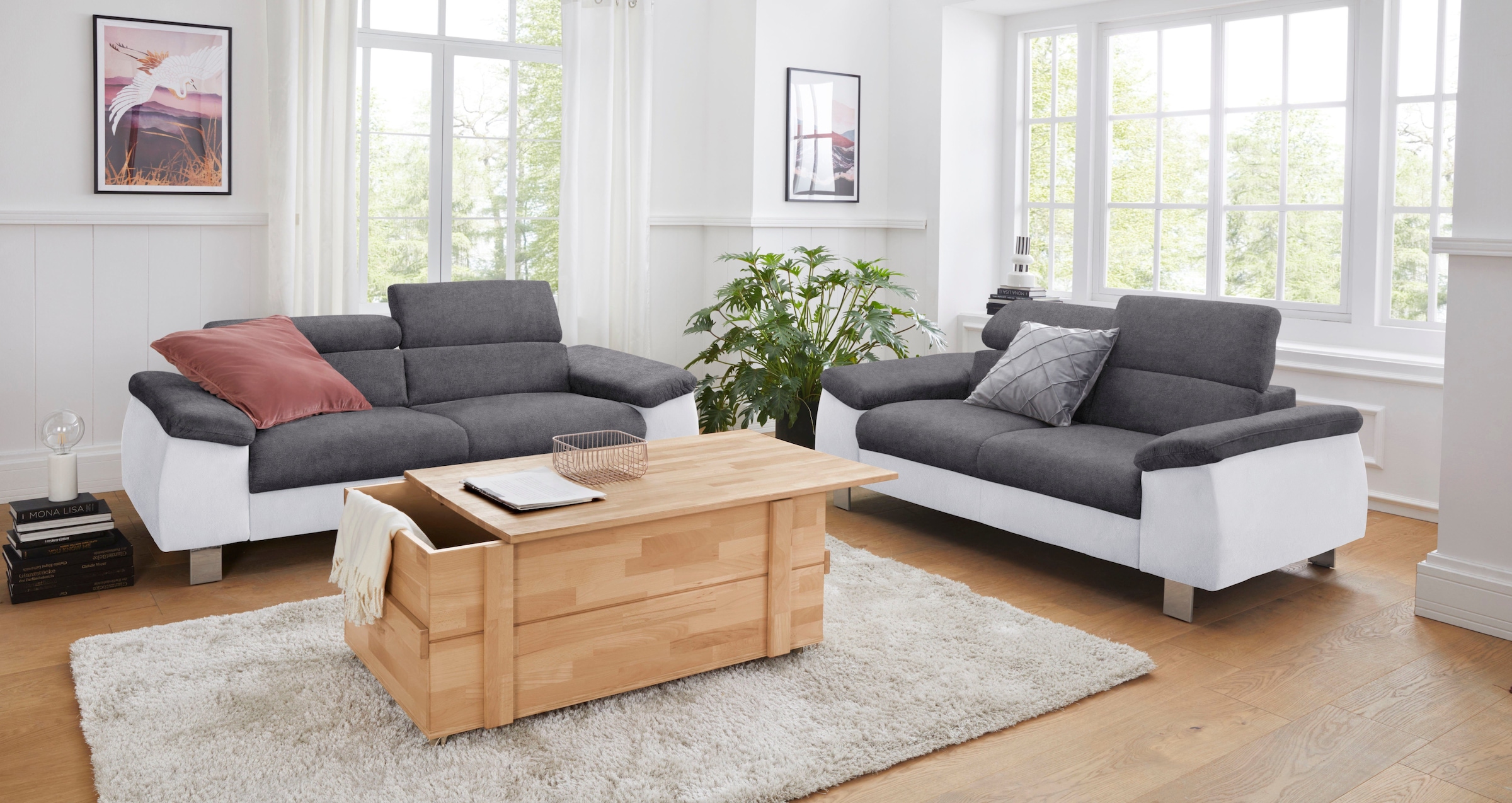 COTTA Polstergarnitur »Komaris«, (Set), Set bestehend aus: 2-Sitzer mit Kopfteilverstellung & Hocker