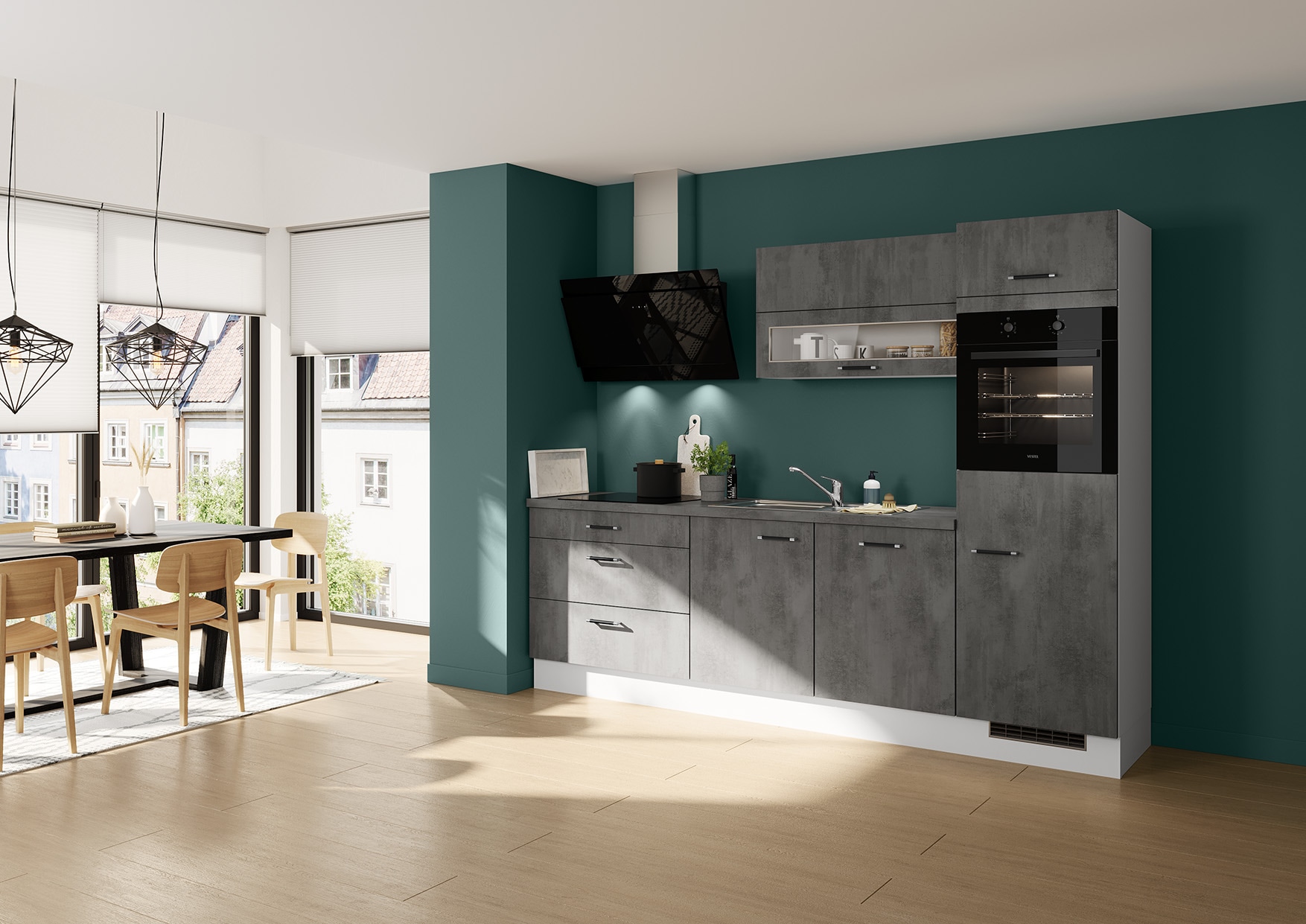 IMPULS KÜCHEN Küche »"Prag", Ausrichtung wählbar, Schubkästen mit Soft-Close,«, vormontiert, wahlweise mit E-Geräten, mit Vollauszug, Breite 270 cm