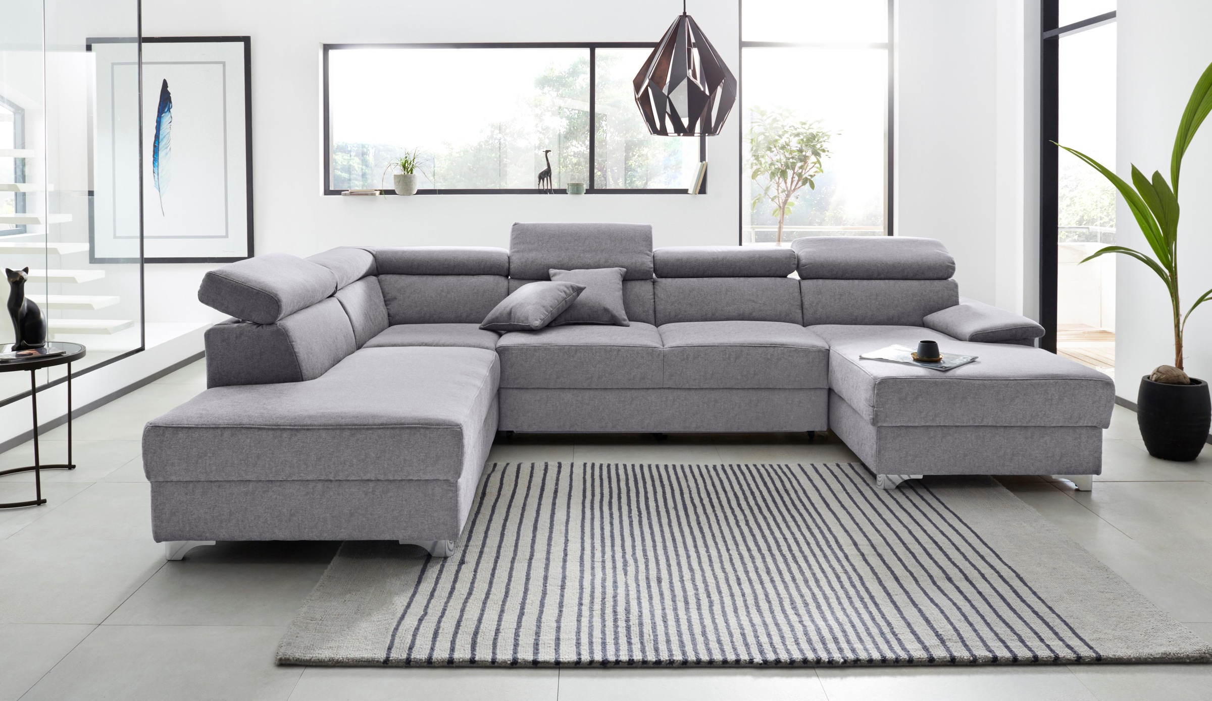 DOMO collection Wohnlandschaft »Mira, inklusive Kopfteilverstellung für mehr Wohlfühlkomfort, U-Form«, wahlweise mit Bettfunktion und Bettkasten, elegant und modern