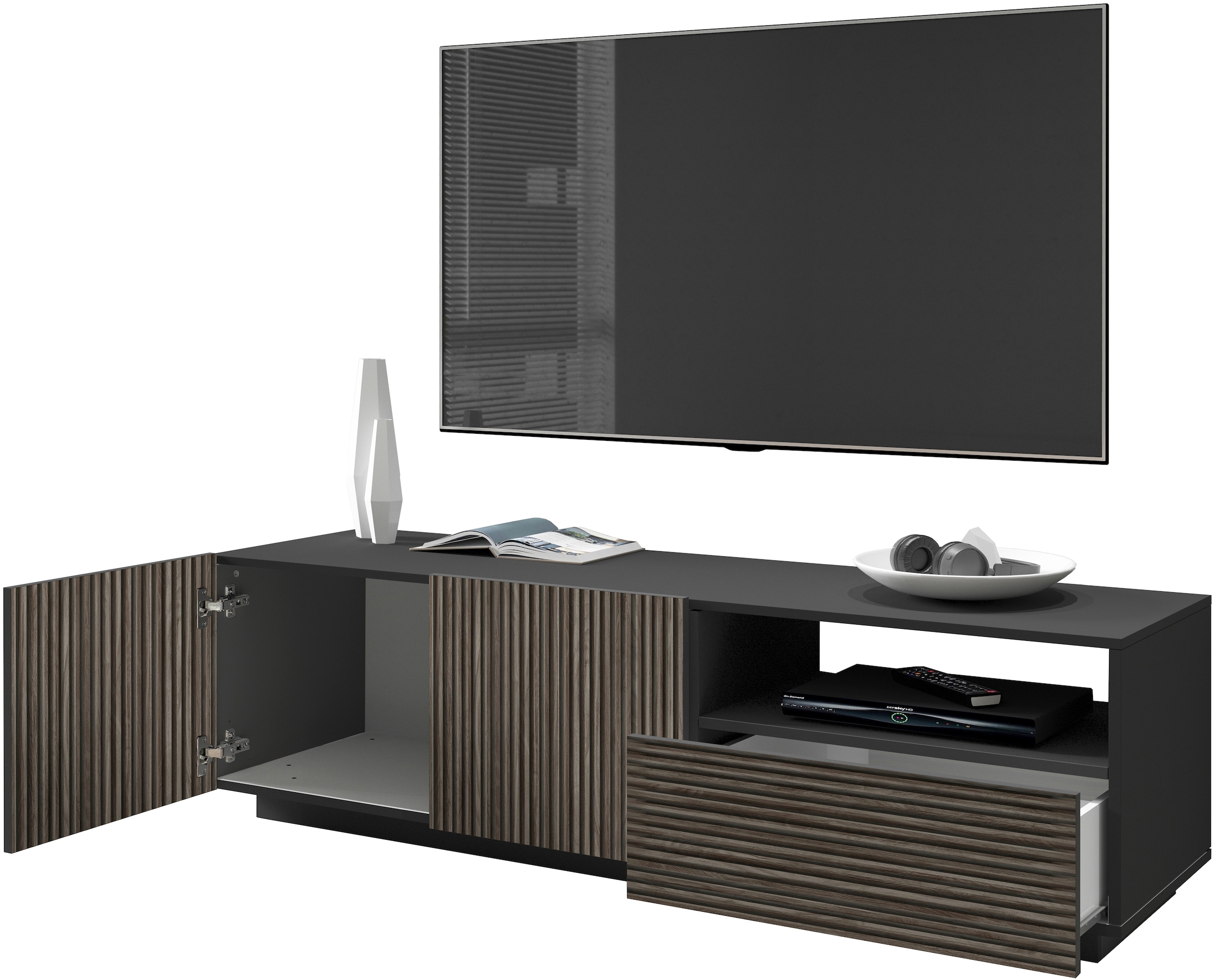 INOSIGN Lowboard »Vega,Lowboard,TV Board,TV Schrank,150 cm« mit 2 Türen und 1 Schublade,Fronten mit Rillen-Optik