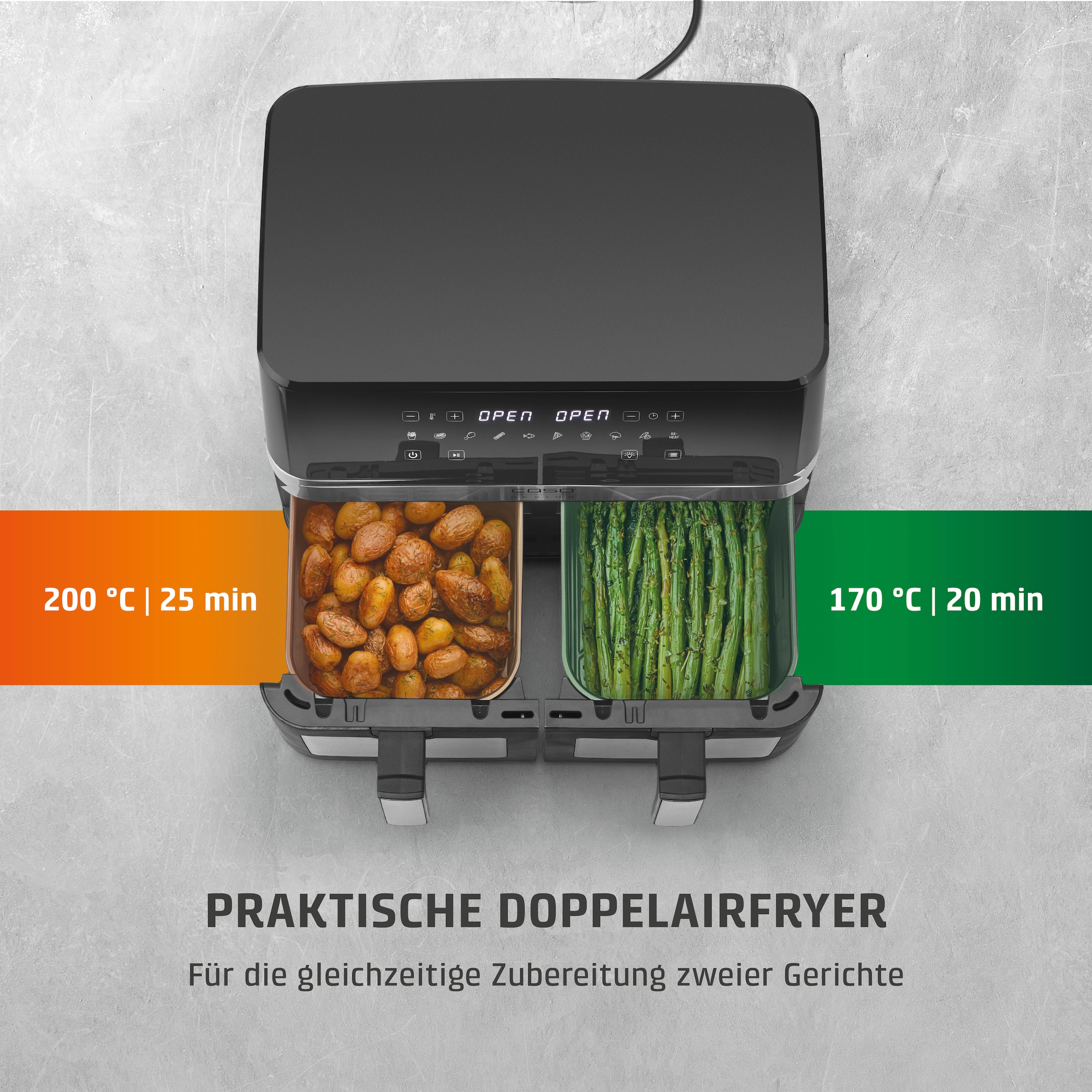Caso Heißluftfritteuse »3186  Design AirFry DuoChef« 2200 W Fassungsvermögen 0 l