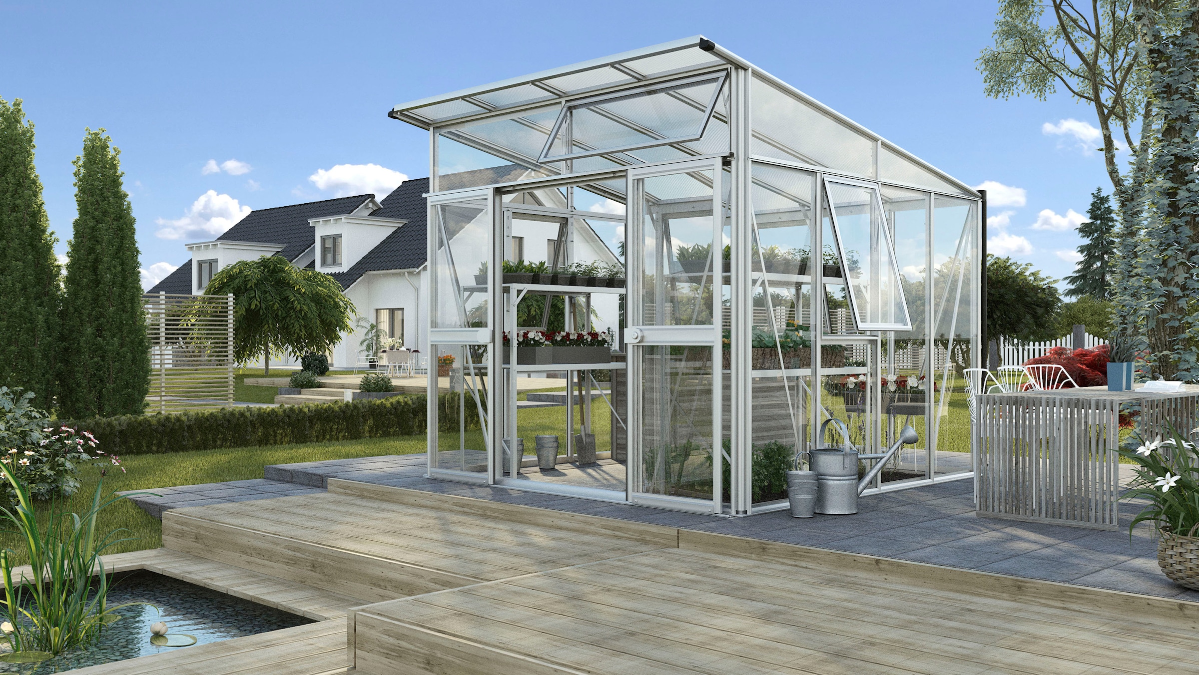 Vitavia Gewächshaus "Aura 7800" Alu-Profile, 3 mm Sicherheitsglas, Dach 10 mm Hohlkammerplatten