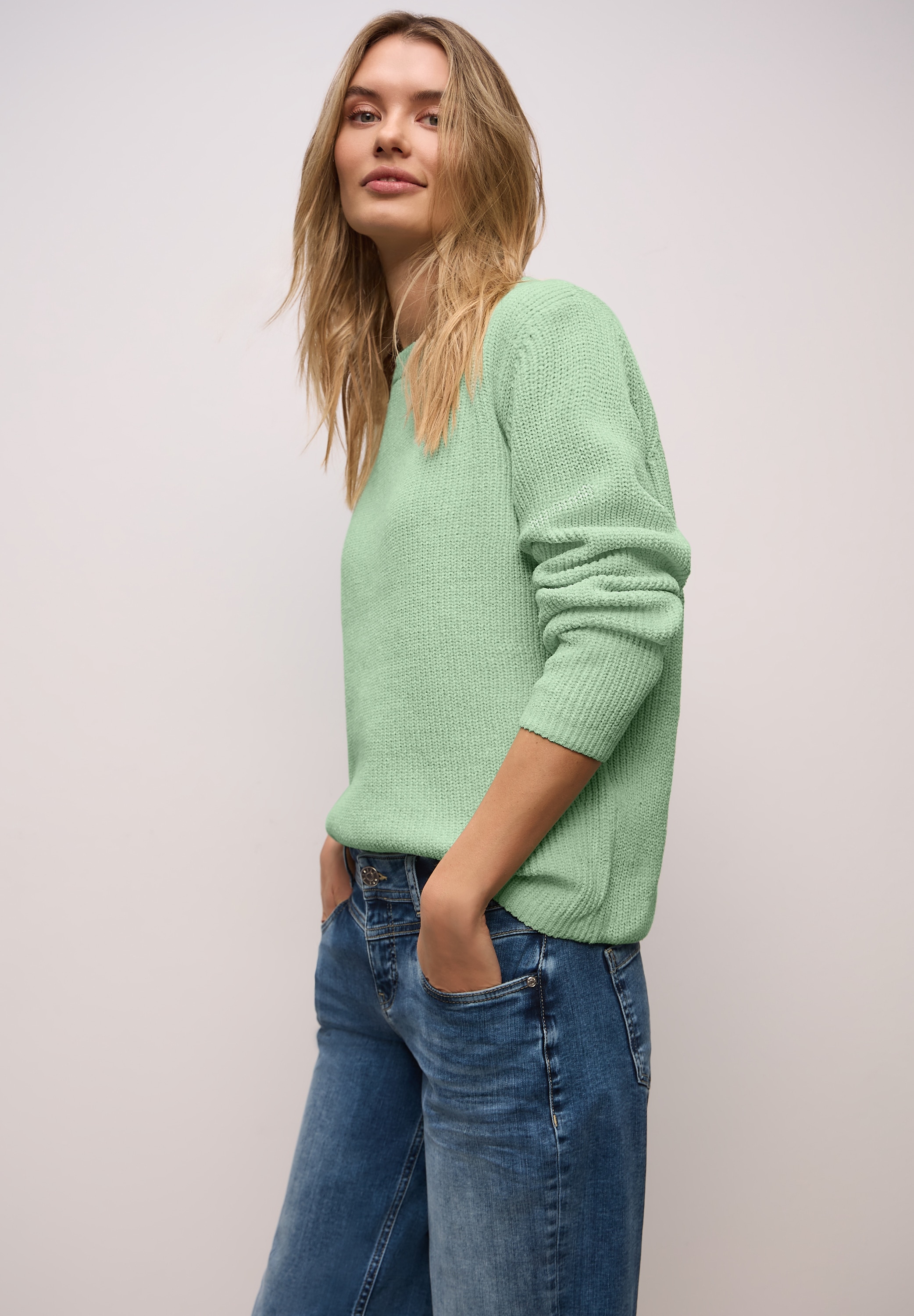 STREET ONE Strickpullover Chenille Pullover mit U-Boot-Auschnitt