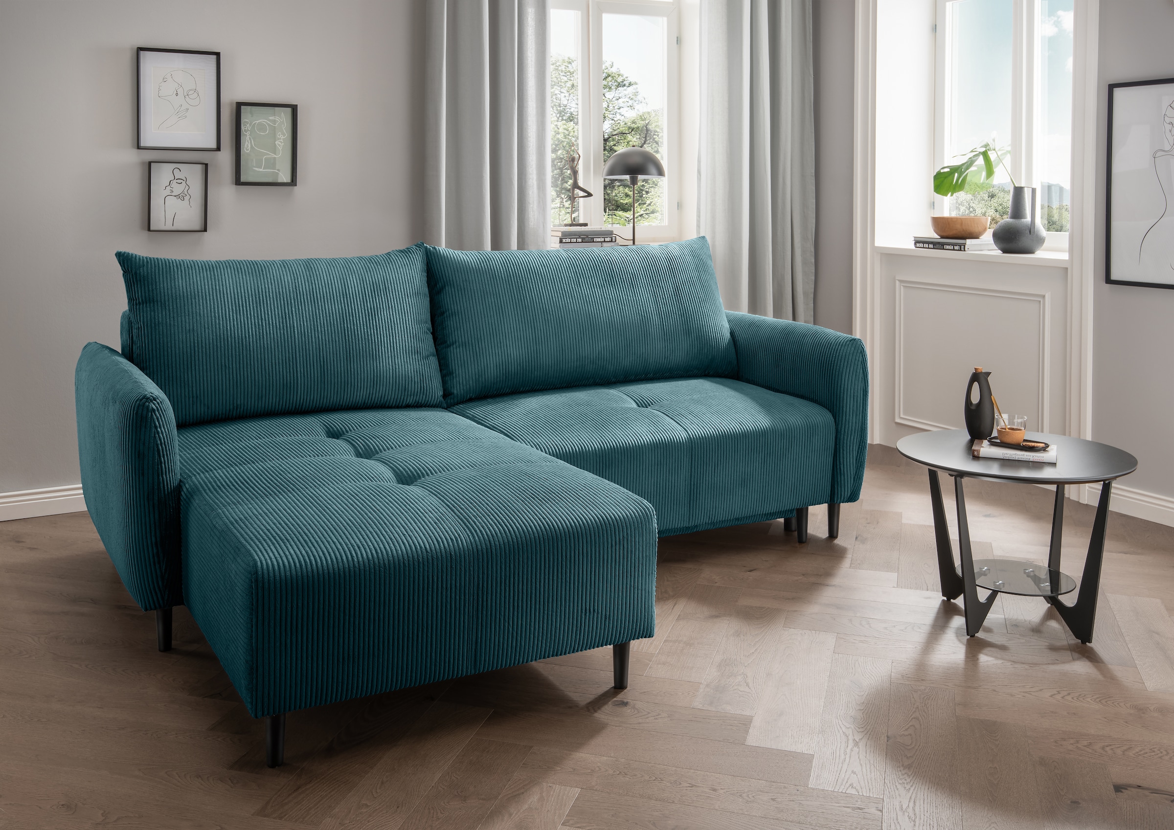 Home affaire Ecksofa »Mara, L-Form, aktueller Cord Bezug und tolle Farben, schmale Armlehnen« whlw. mit Bettfunktion,Recamiere links/rechts montierbar, Breite 238cm