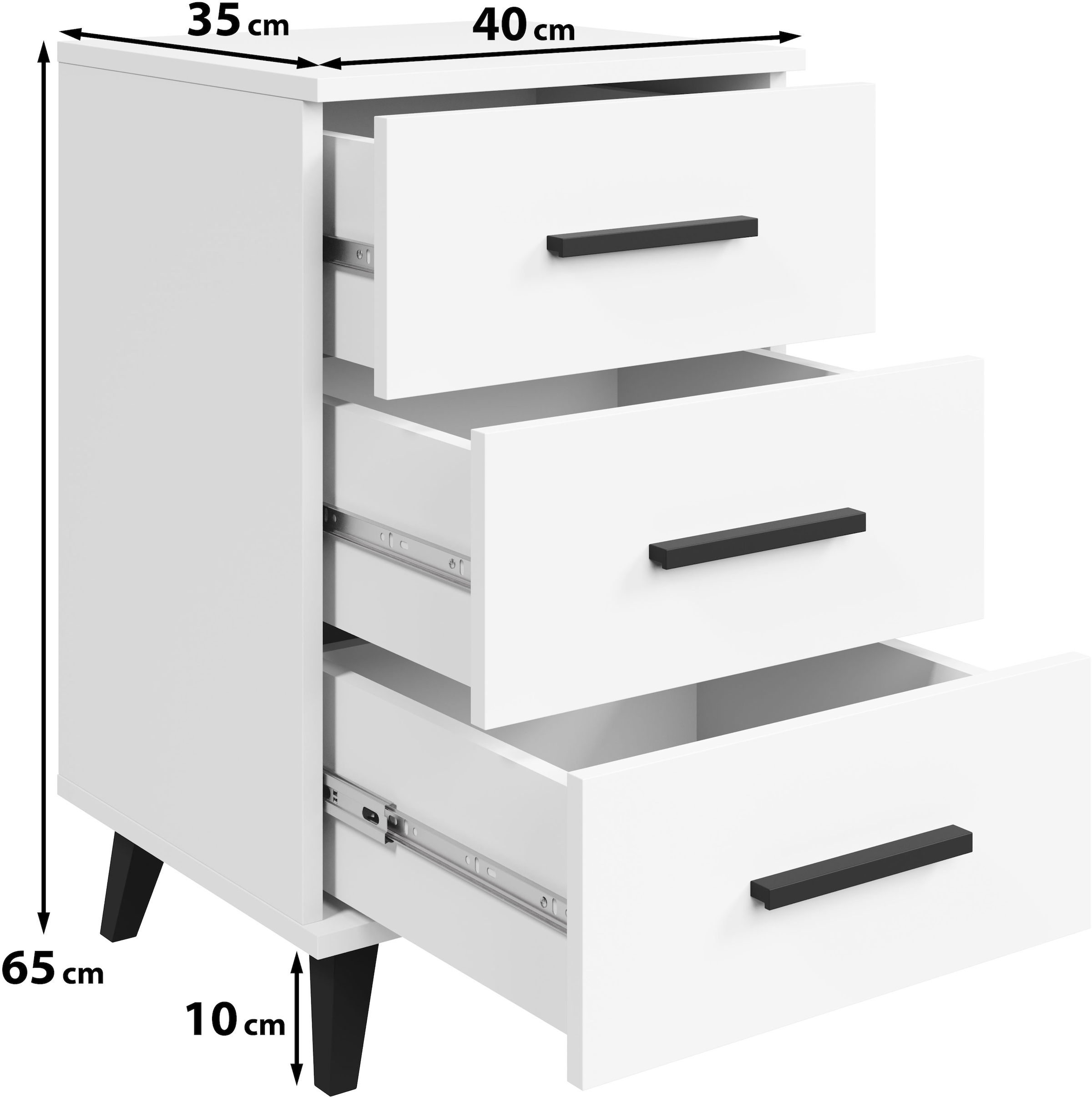INOSIGN Nachtkommode »Lagos, 2 Nachtschränke, 3 Schubladen, schwarze Griffe & Füße«, (Set, 2 St., 2 wunderschöne Nachttische im Set), modernes Design, B/T/H je 40/35/65 cm, pflegeleichte Oberfläche