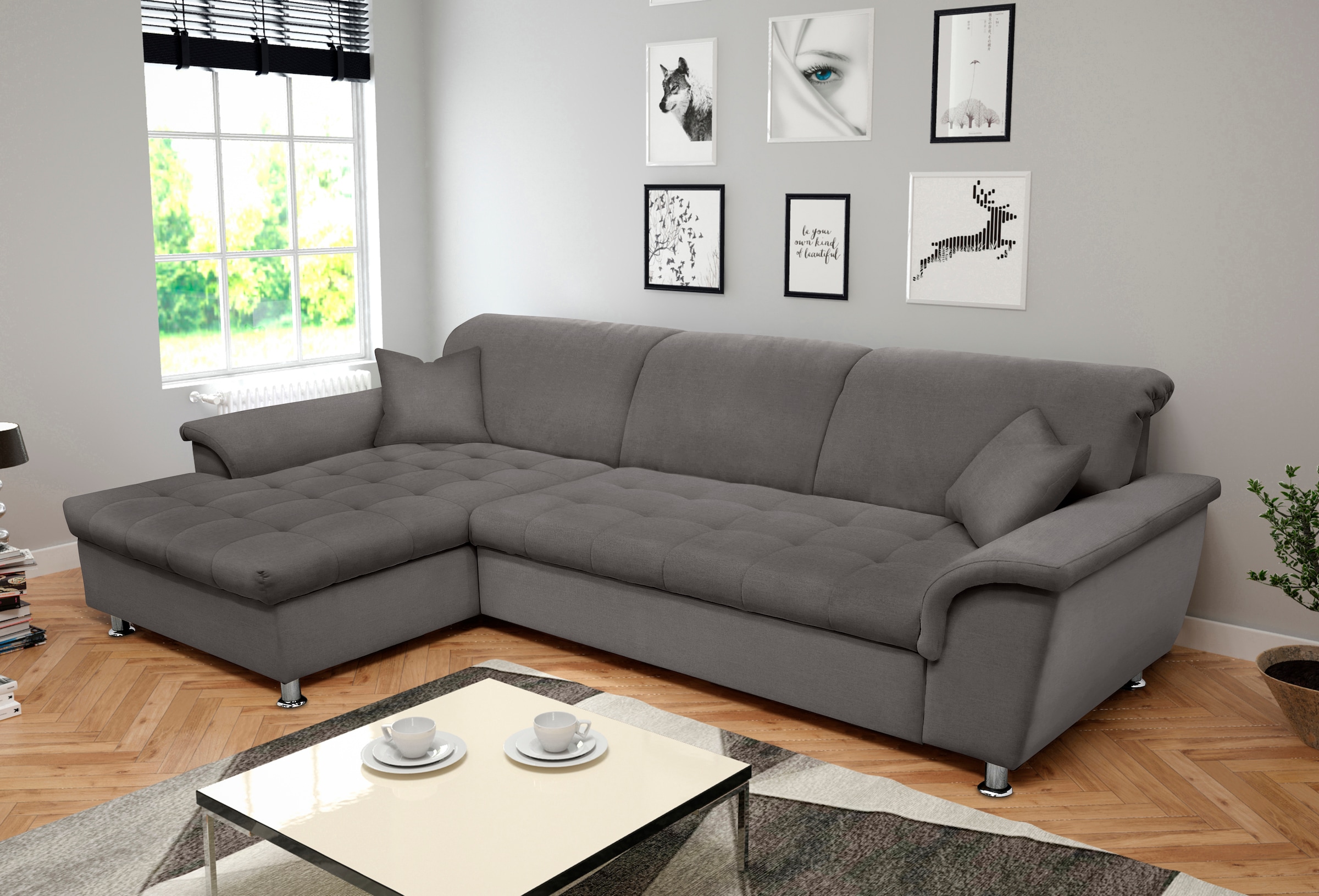 DOMO collection Ecksofa »Franzi B7T/H: 278/162/80 cm, L-Form, belastbar bis 140kg/ Sitz«, wahlweise mit Bettfunktion, Bettkasten und Kopfteilverstellung