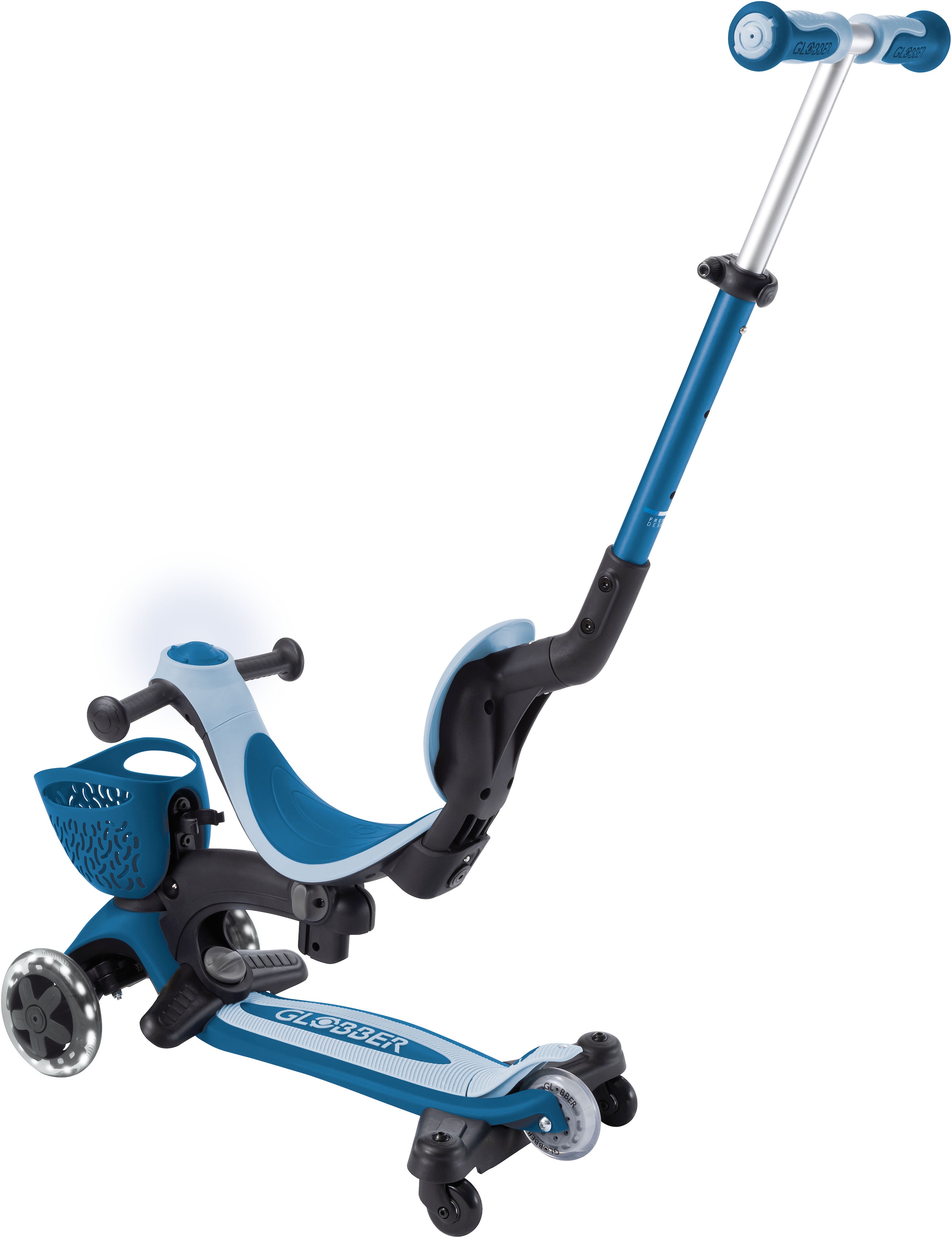 Globber »GO-UP BABY 360 LIGHTS, mit Leuchtrollen und Leuchtmodul« Aufsitzrad, Laufrad und Scooter in Einem