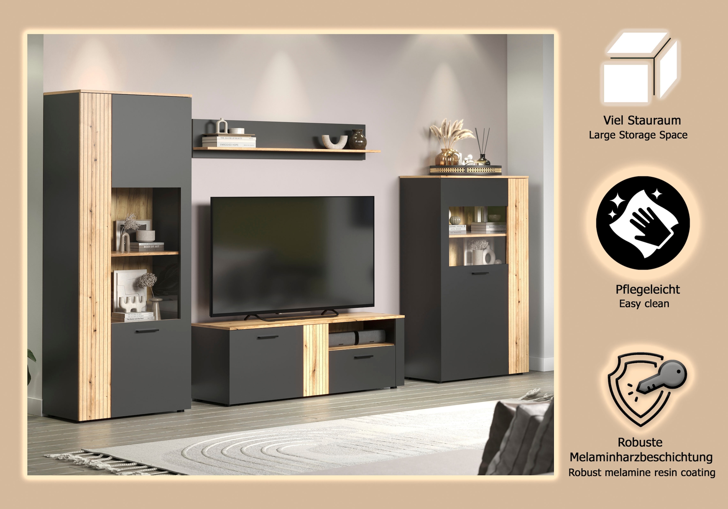 Home affaire Wohnwand »Estepona« Komplett-Set, 4 Stk. tlg.